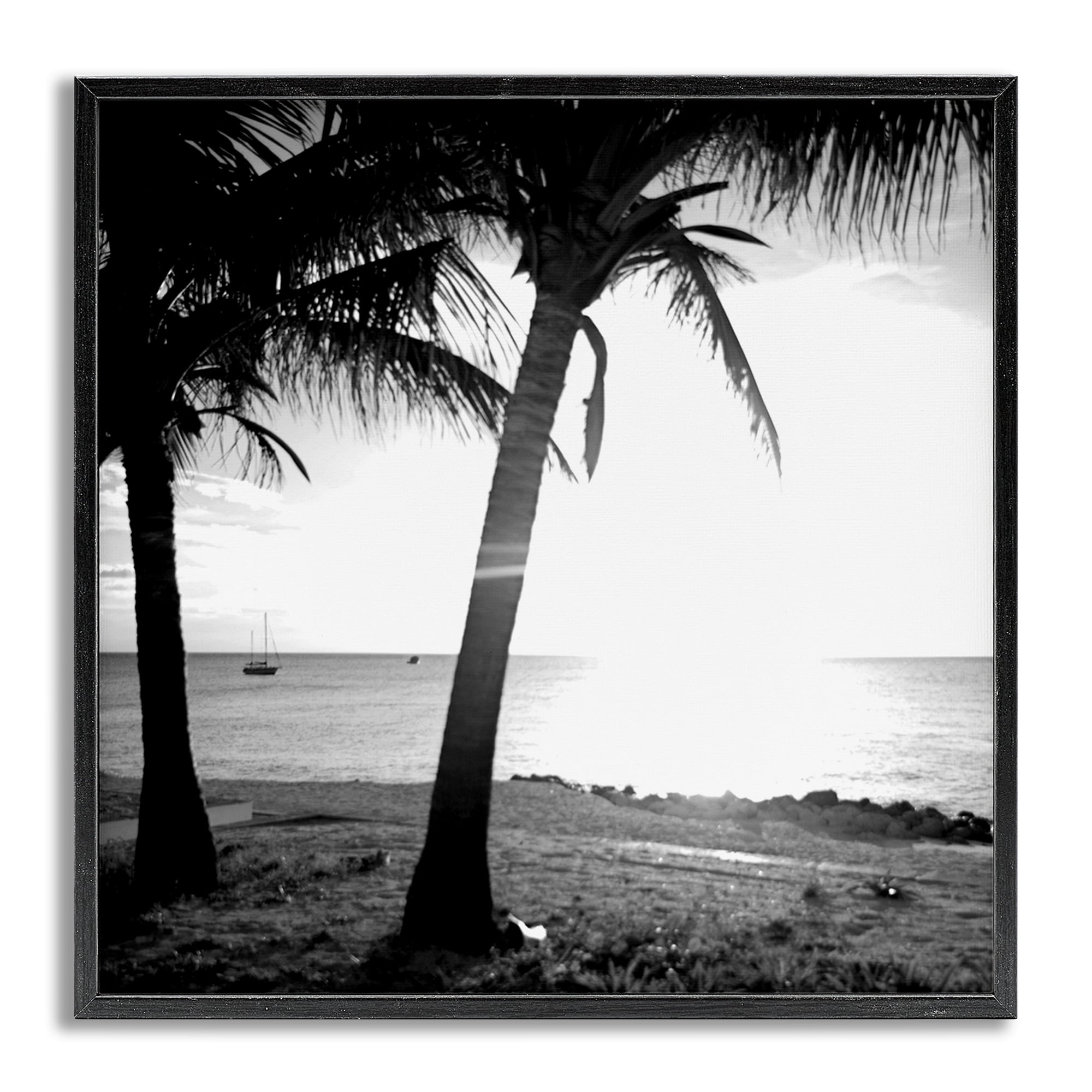 Stupell Industries Palm Tree Silhouettes Coastal Photography Gray Framed Art Print Wall Art, 12 x 12