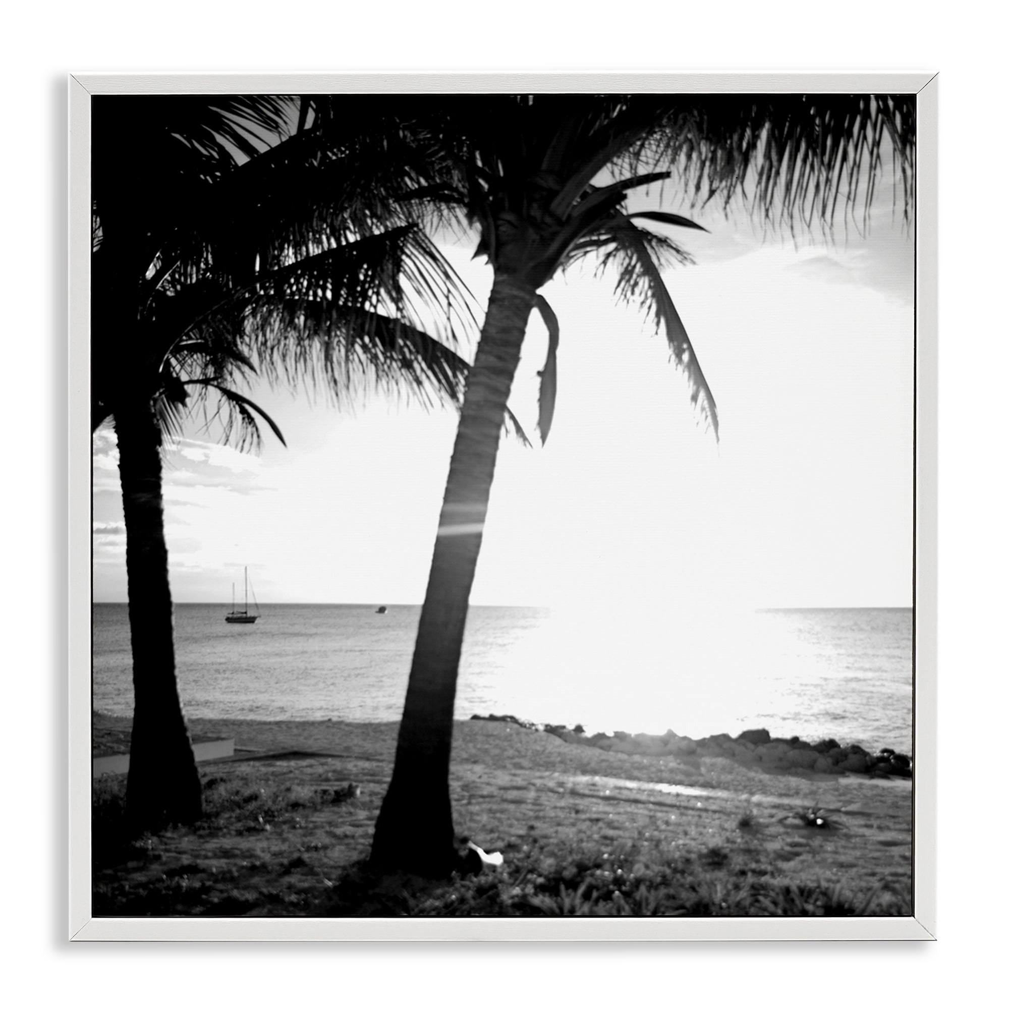 Stupell Industries Palm Tree Silhouettes Coastal Photography White Framed Art Print Wall Art, 12 x 12