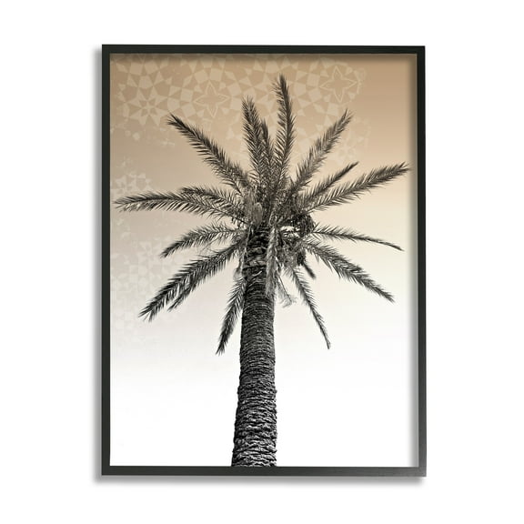 Stupell Industries Palm Tree Tropics Beige Geometric Pattern Sky Black Framed, 11 x 14, Design by Daphne Polselli