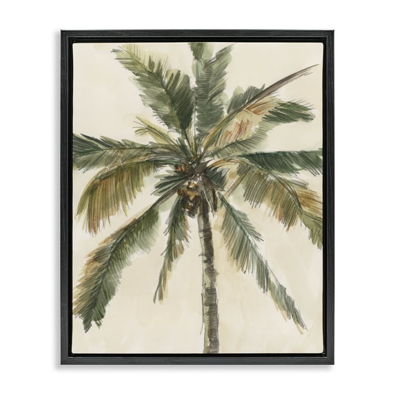 Stupell Industries Palm Tree on Beige Plants & Flowers Painting Black Floater Framed Canvas Art Print Wall Art, 17 x 21