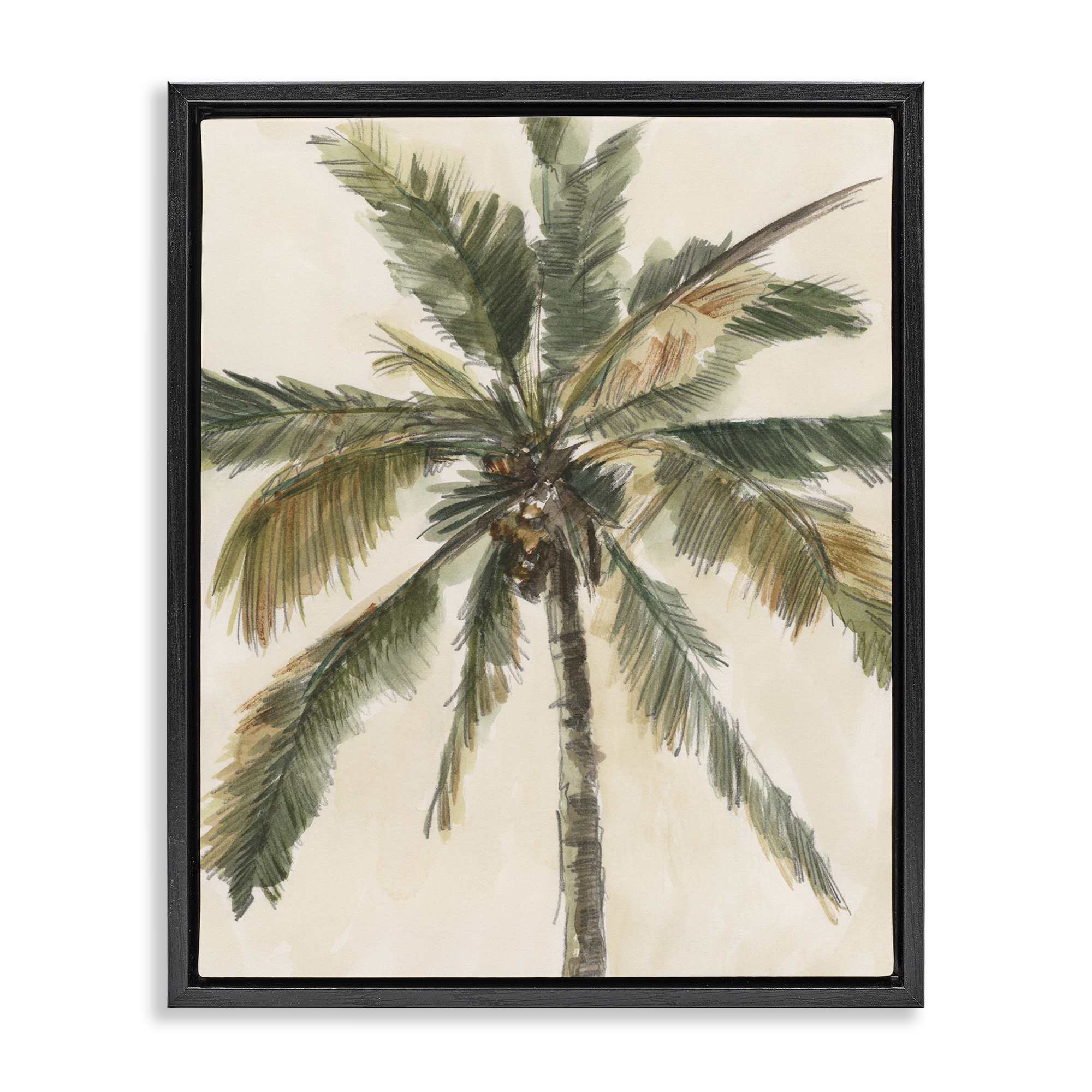 Stupell Industries Palm Tree on Beige Plants & Flowers Painting Black Floater Framed Canvas Art Print Wall Art, 25 x 31