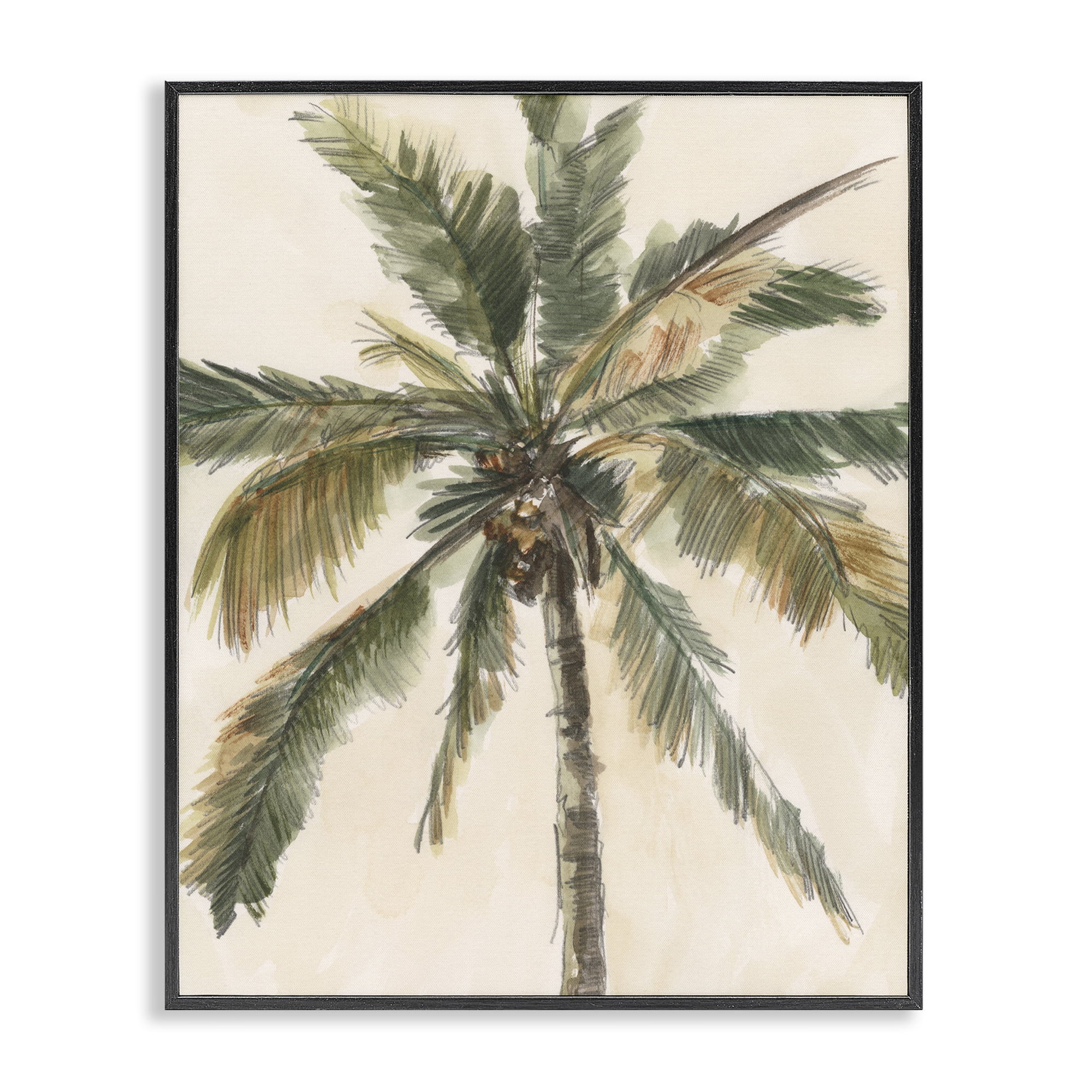 Stupell Industries Palm Tree on Beige Plants & Flowers Painting Black Framed Art Print Wall Art, 16 x 20