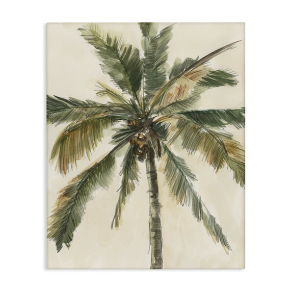 Stupell Industries Palm Tree on Beige Plants & Flowers Painting Wrapped Canvas Art Print Wall Art, 16 x 20