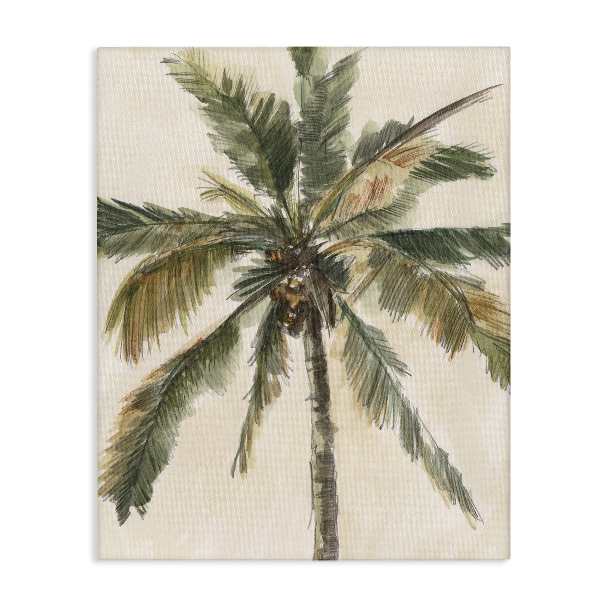 Stupell Industries Palm Tree on Beige Plants & Flowers Painting Wrapped Canvas Art Print Wall Art, 24 x 30