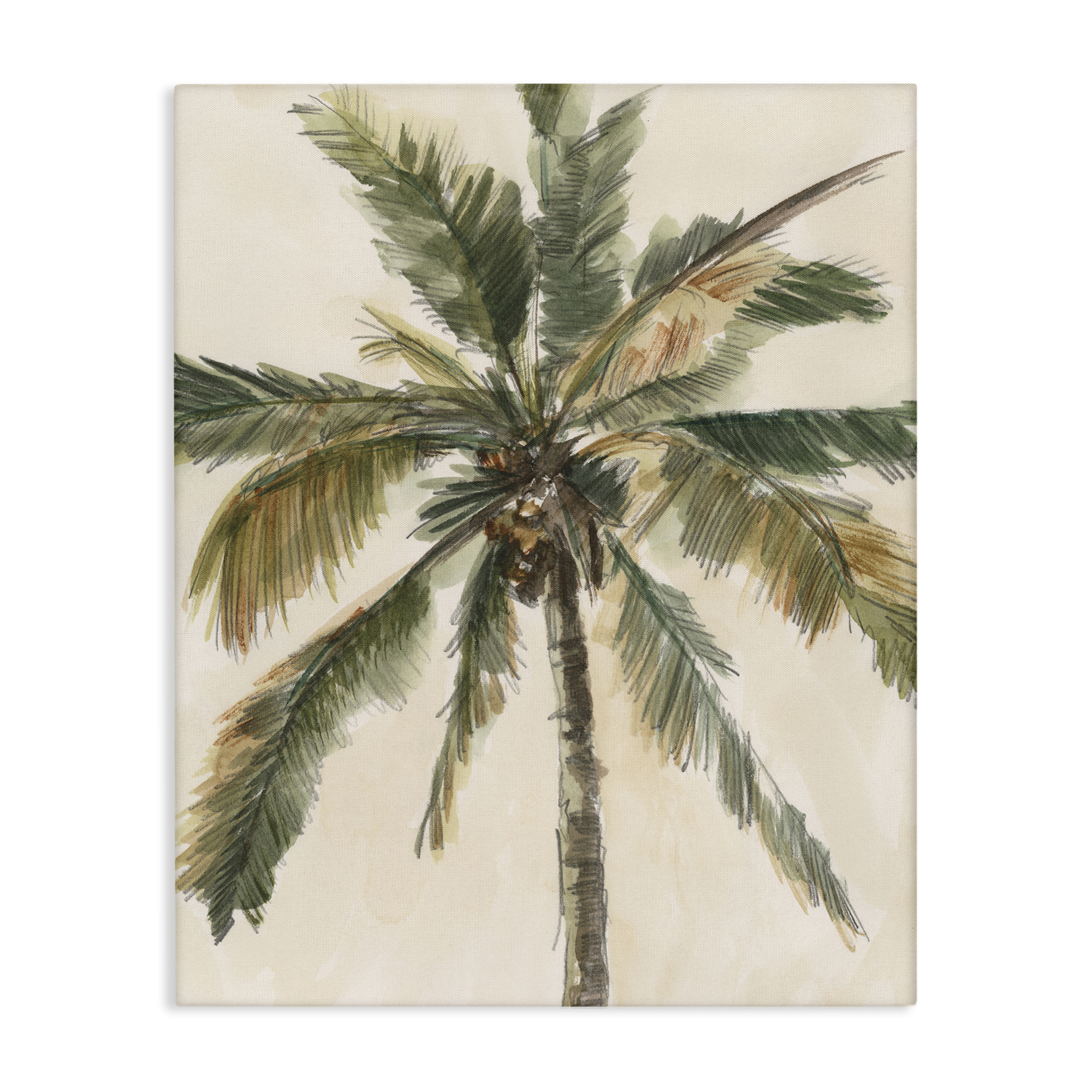 Stupell Industries Palm Tree on Beige Plants & Flowers Painting Wrapped Canvas Art Print Wall Art, 30 x 40