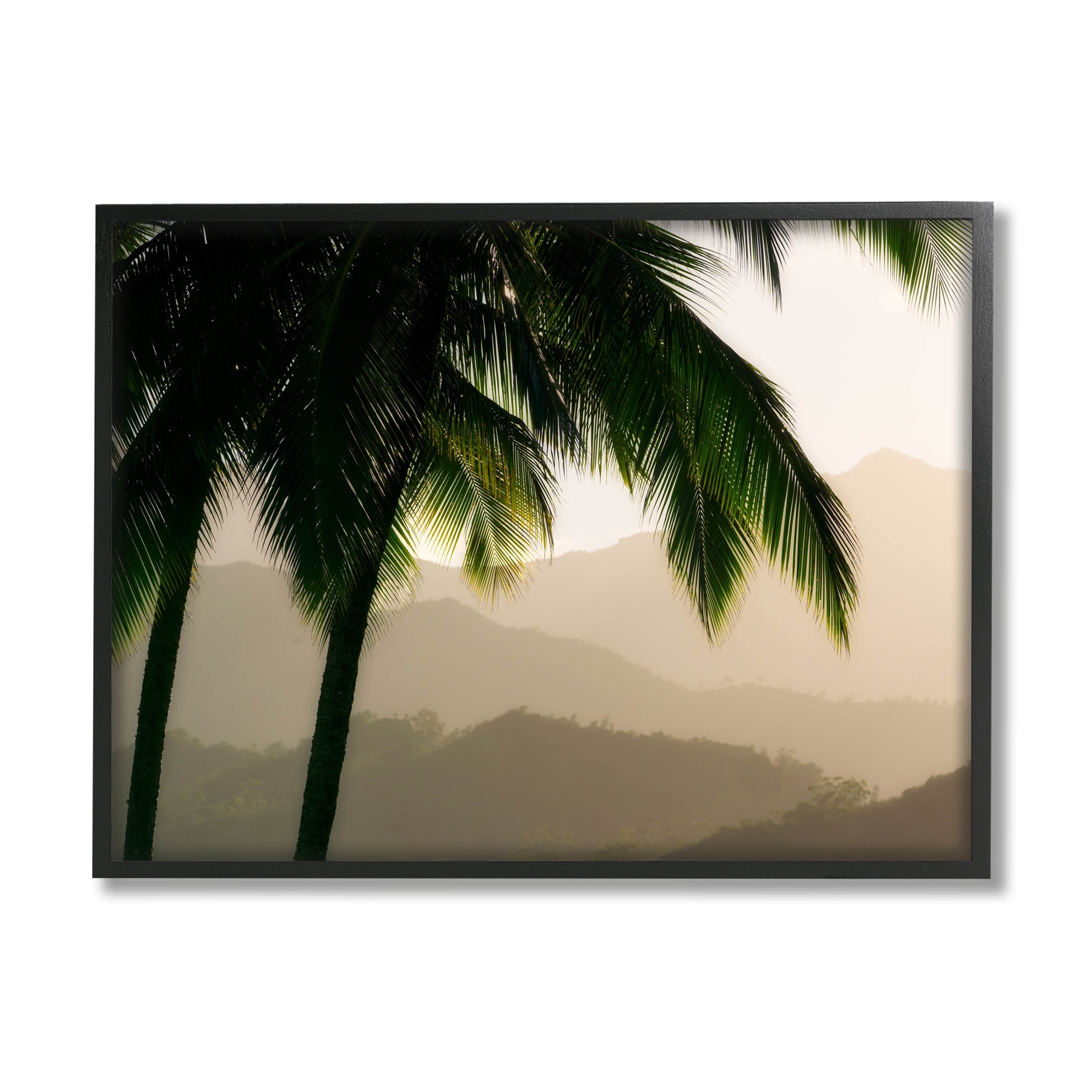 Palm Trees at Sunrise Landscape Black Framed Canvas Print