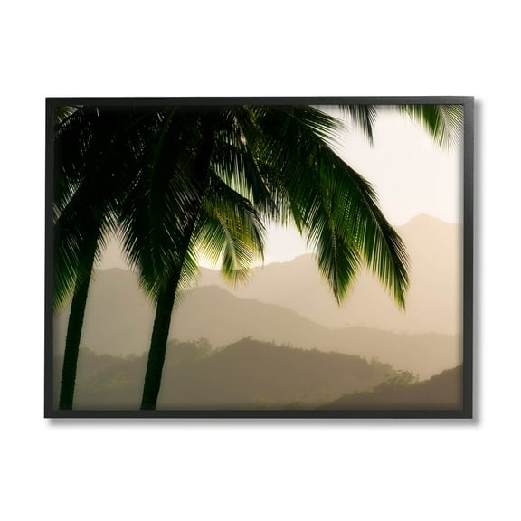 Stupell Industries Palm Trees At Sunrise Mountain Range Photograph Black Framed Art Print Wall Art, Design by Dennis Frates