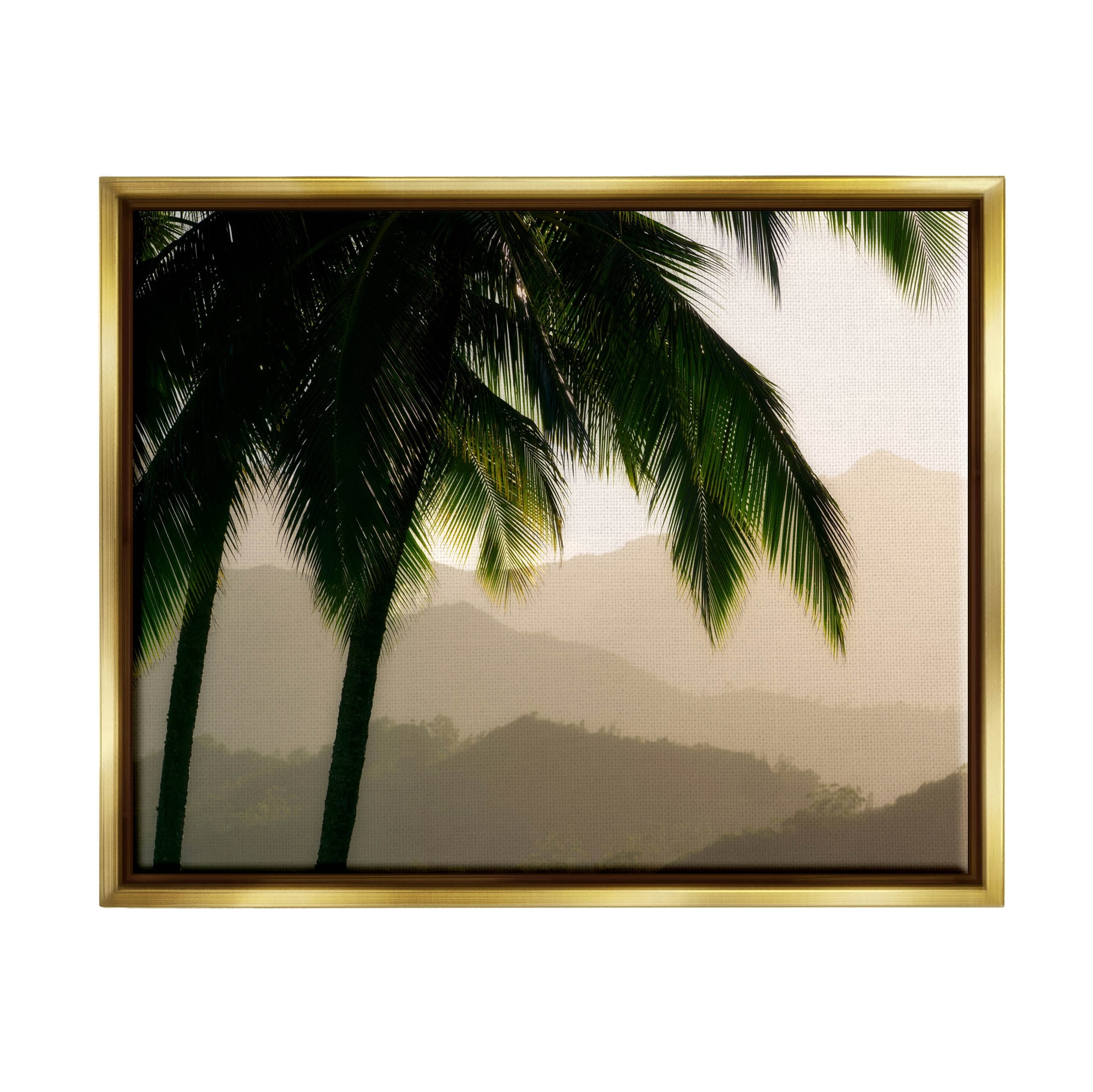 Stupell Industries Palm Trees At Sunrise Mountain Range Photograph Metallic Gold Floating Framed Canvas Print Wall Art, Design by Dennis Frates