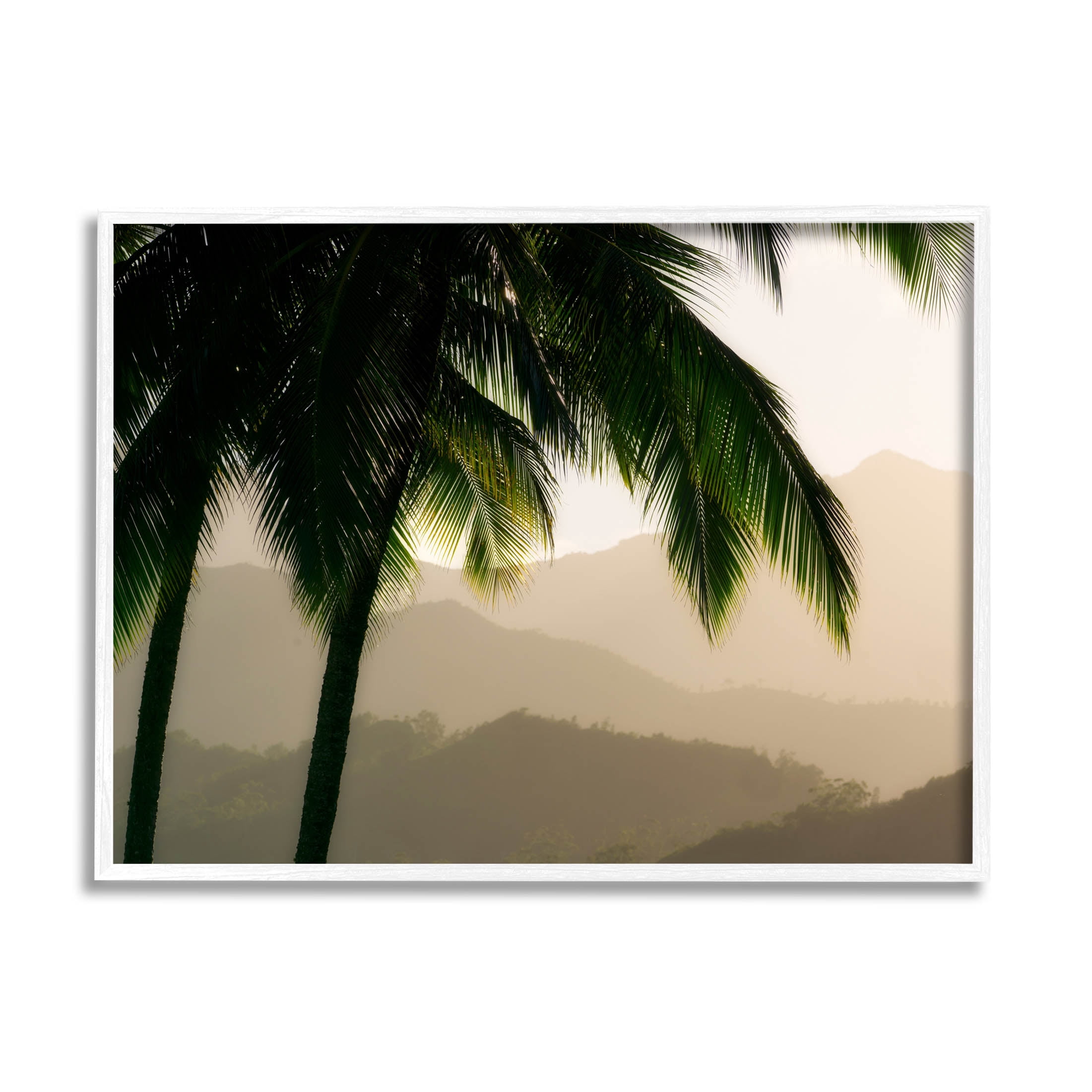 Stupell Industries Palm Trees At Sunrise Mountain Range Photograph White Framed Art Print Wall Art, Design by Dennis Frates