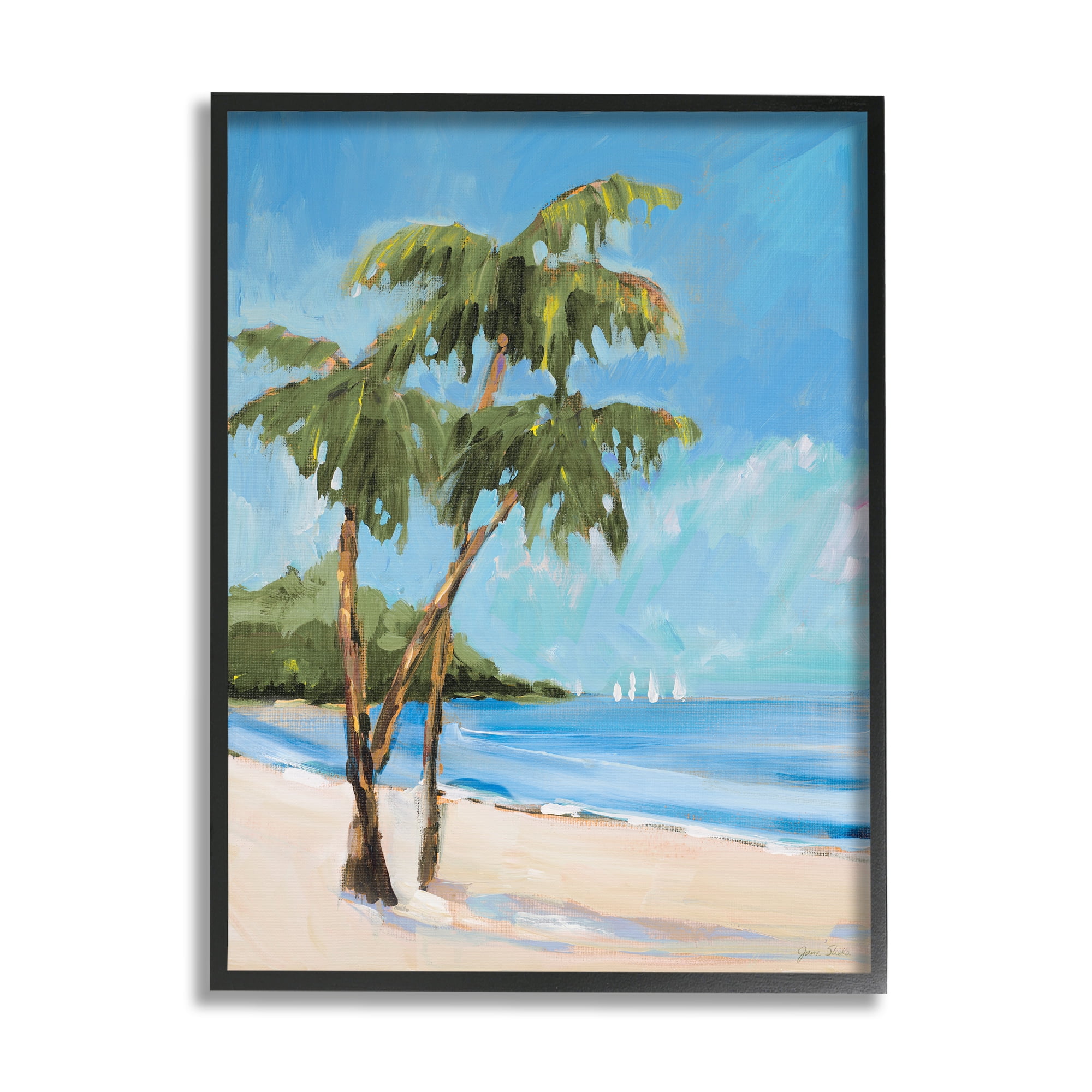 Stupell Industries Palm Trees Beach Landscape Nature Painting Black Framed Art Print Wall Art, 24 x 30