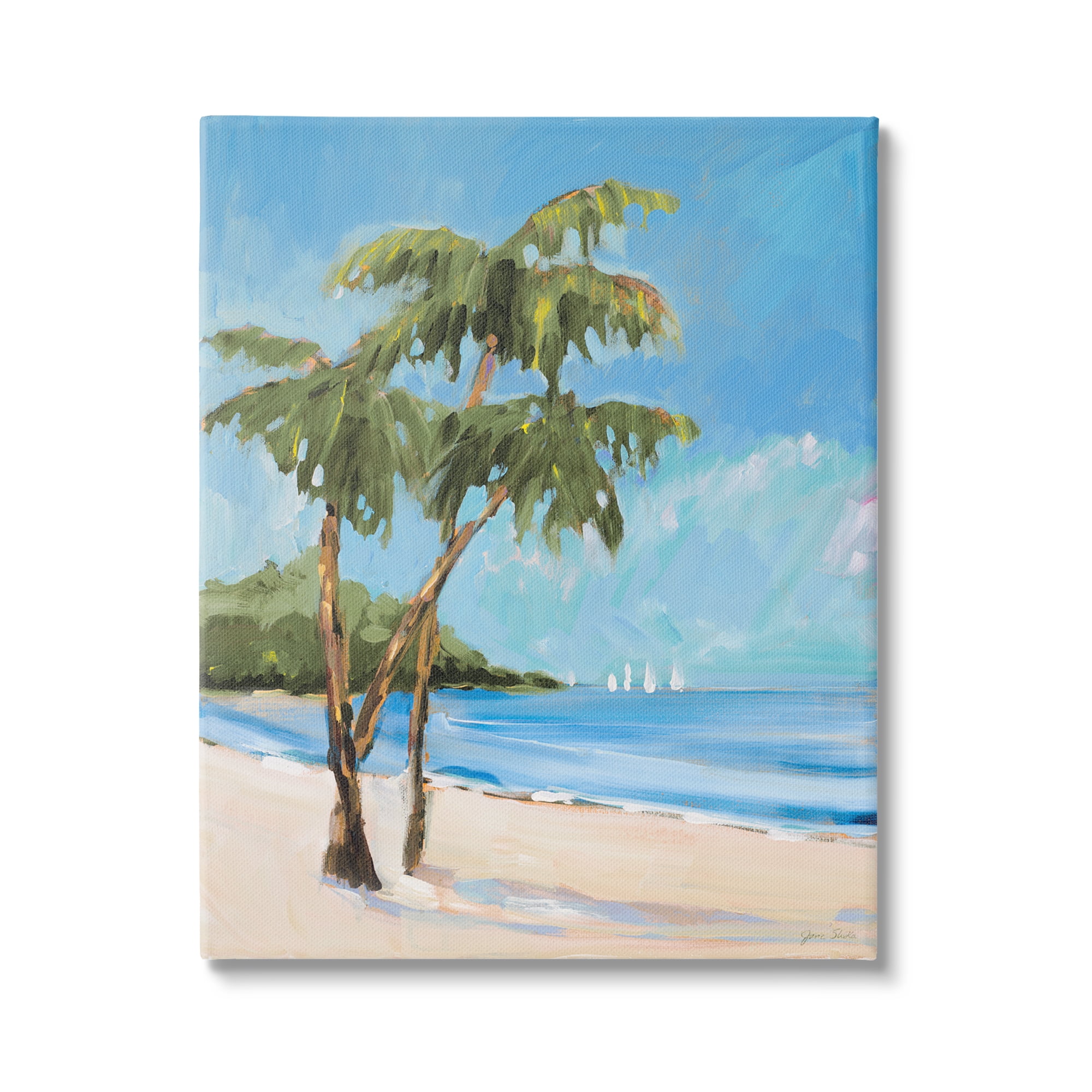 Stupell Industries Palm Trees Beach Landscape Nature Painting Gallery Wrapped Canvas Print Wall Art, 24 x 30