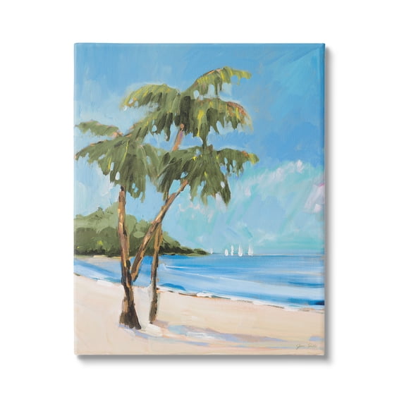 Stupell Industries Palm Trees Beach Landscape Nature Painting Gallery Wrapped Canvas Print Wall Art, 24 x 30