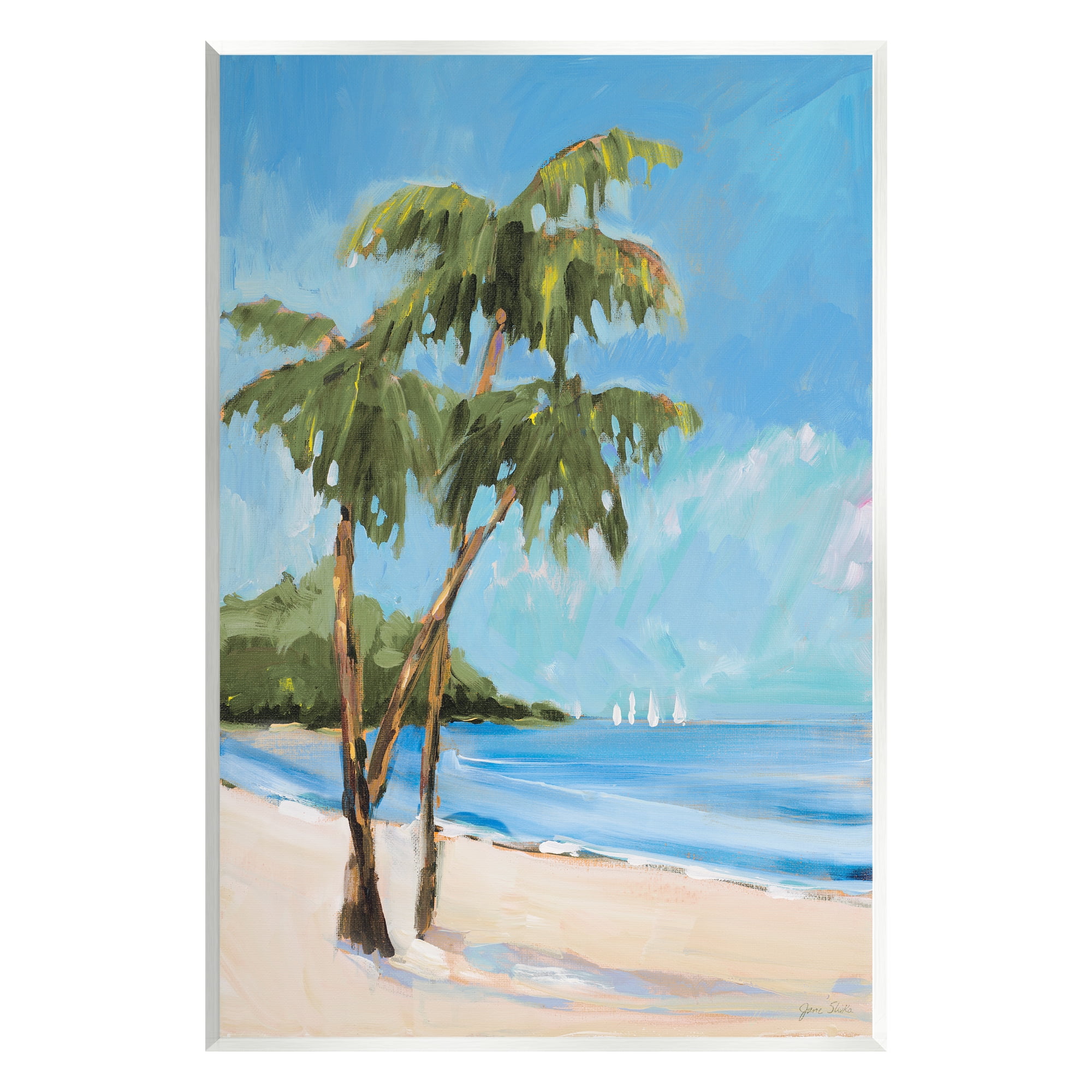 Stupell Industries Palm Trees Beach Landscape Nature Painting Unframed Art Print Wall Art, 13 x 19