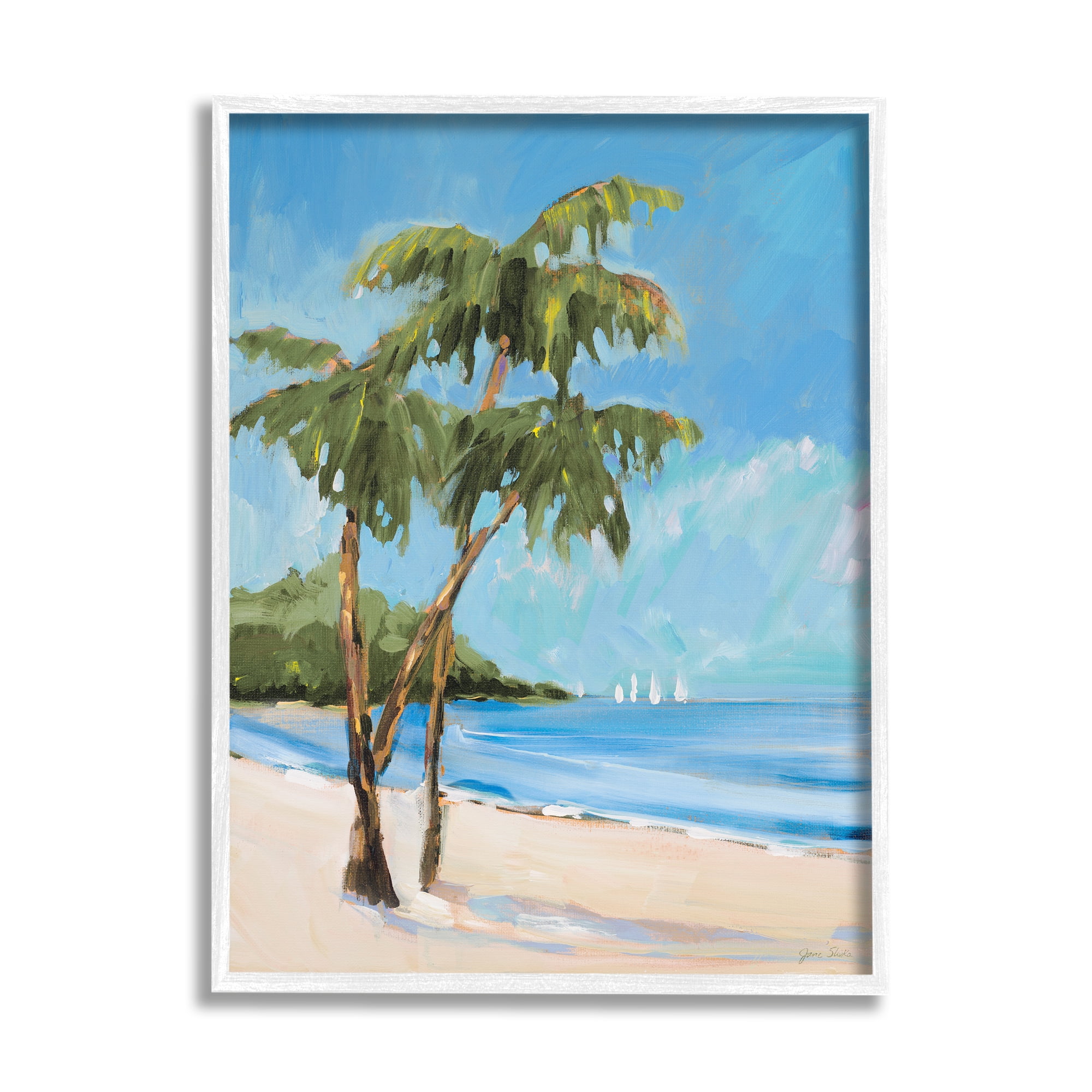 Stupell Industries Palm Trees Beach Landscape Nature Painting White Framed Art Print Wall Art, 24 x 30