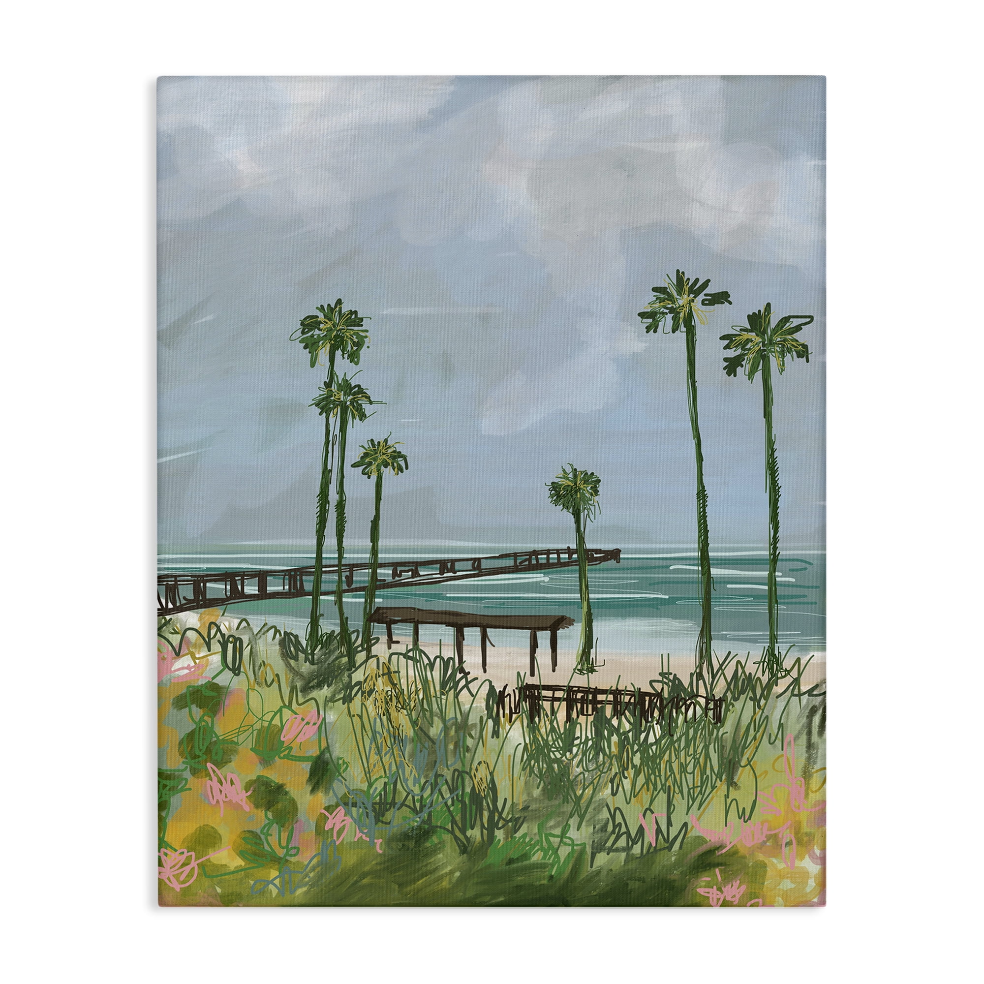 Stupell Industries Palm Trees Dock Scene Landscape Painting Gallery Wrapped Canvas Art Print Wall Art, 16 x 20