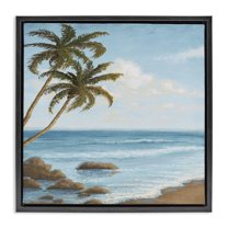 Stupell Industries Palm Trees Looming Beach Coastal Painting Black Floater Framed Canvas Art Print Wall Art, 18 x 18