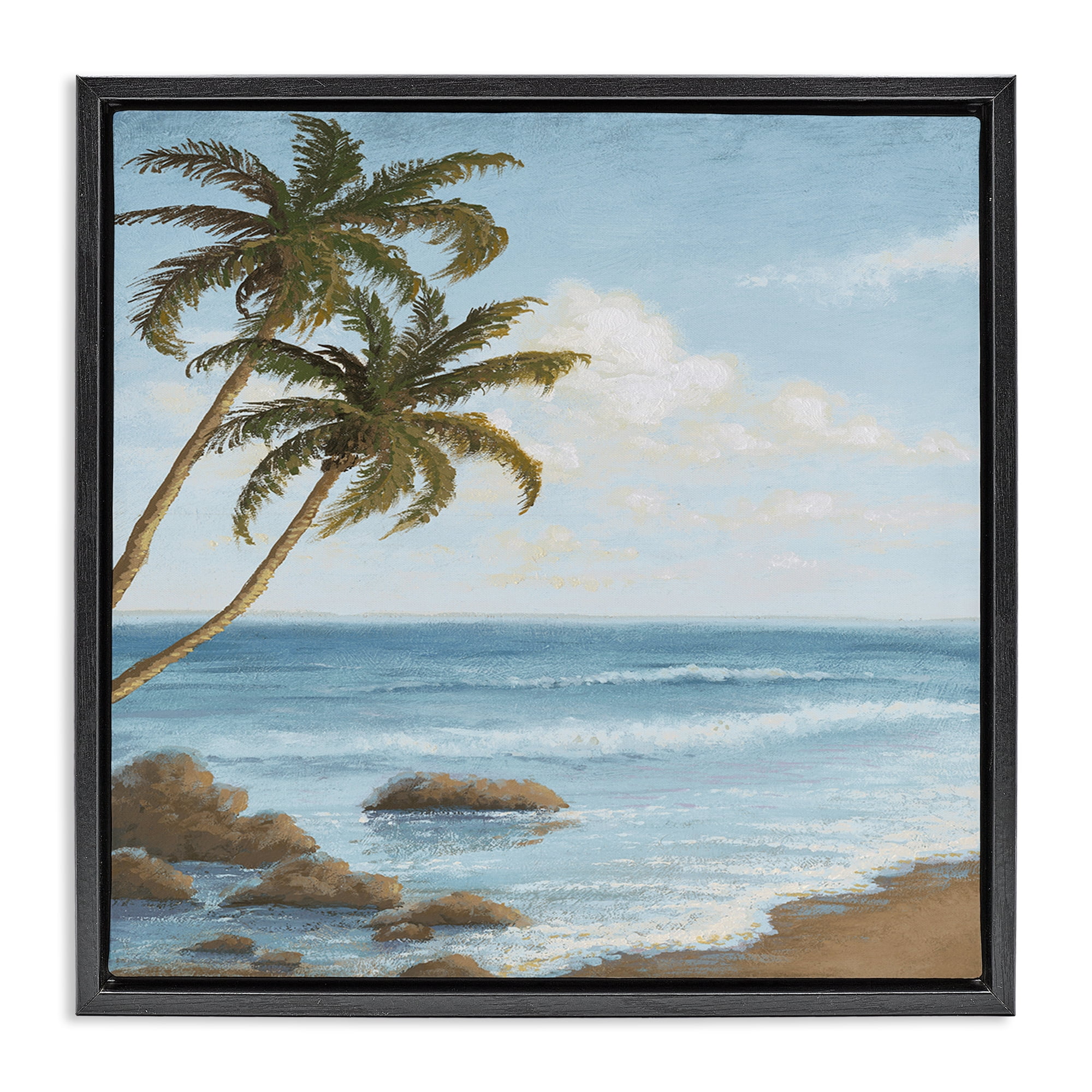 Stupell Industries Palm Trees Looming Beach Coastal Painting Black Floater Framed Canvas Art Print Wall Art, 25 x 25