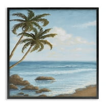 Stupell Industries Palm Trees Looming Beach Coastal Painting Black Framed Art Print Wall Art, 12 x 12