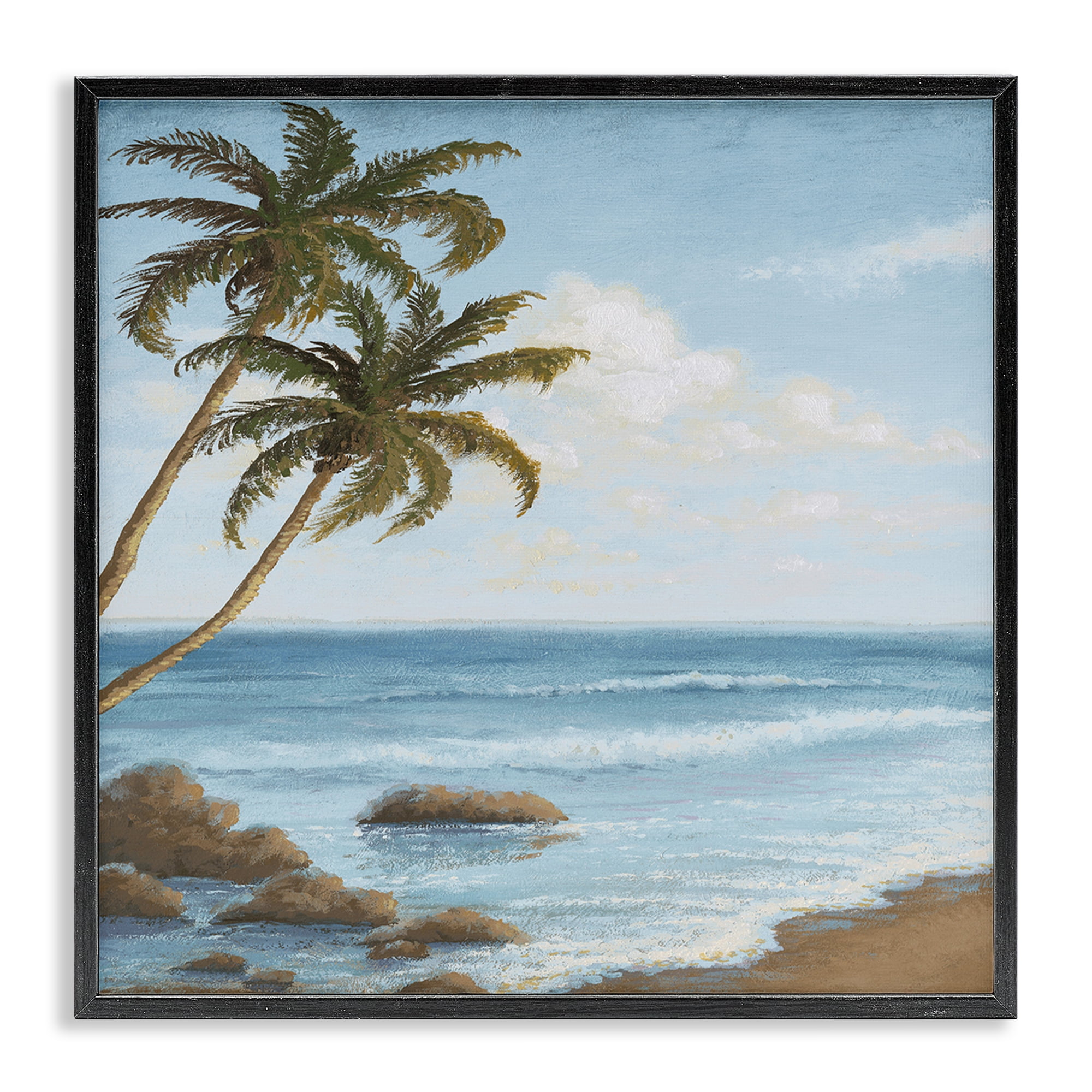 Stupell Industries Palm Trees Looming Beach Coastal Painting Black Framed Art Print Wall Art, 17 x 17