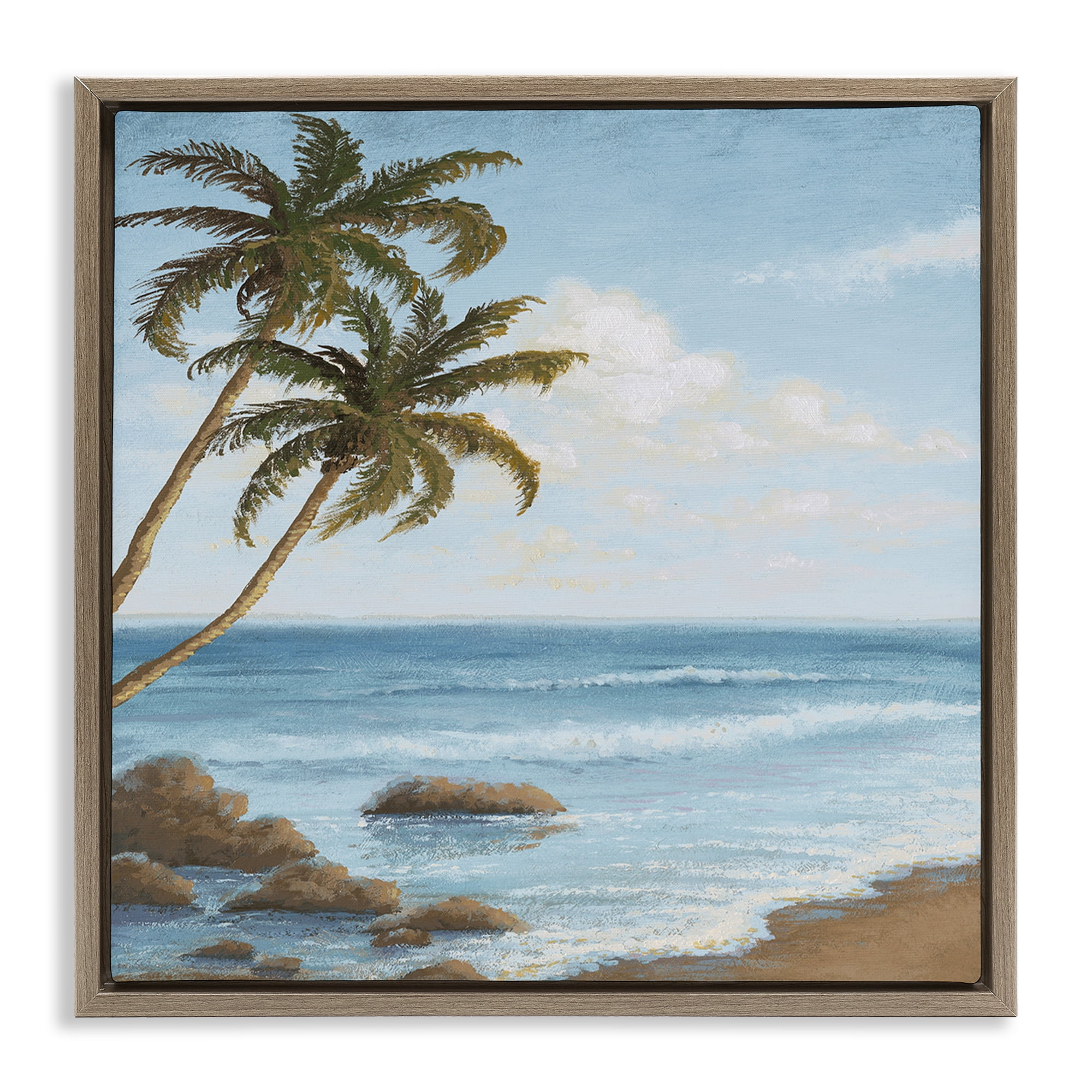 Stupell Industries Palm Trees Looming Beach Coastal Painting Brown Floater Framed Canvas Art Print Wall Art, 25 x 25