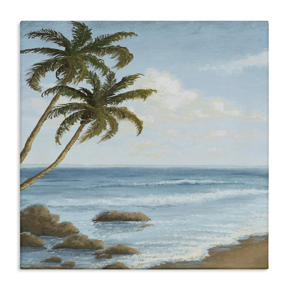 Stupell Industries Palm Trees Looming Beach Coastal Painting Gallery Wrapped Canvas Art Print Wall Art, 17 x 17