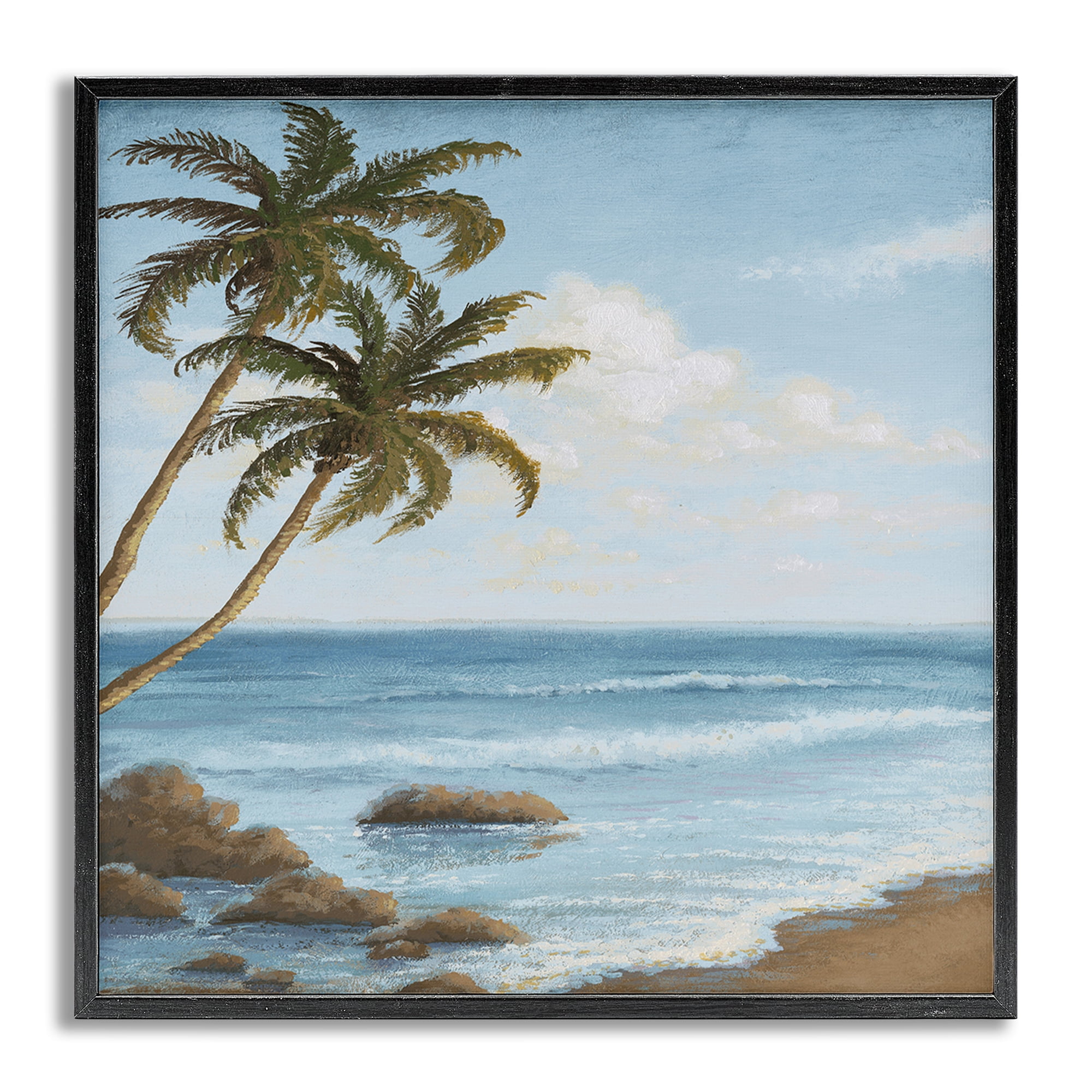 Stupell Industries Palm Trees Looming Beach Coastal Painting Gray Framed Art Print Wall Art, 17 x 17