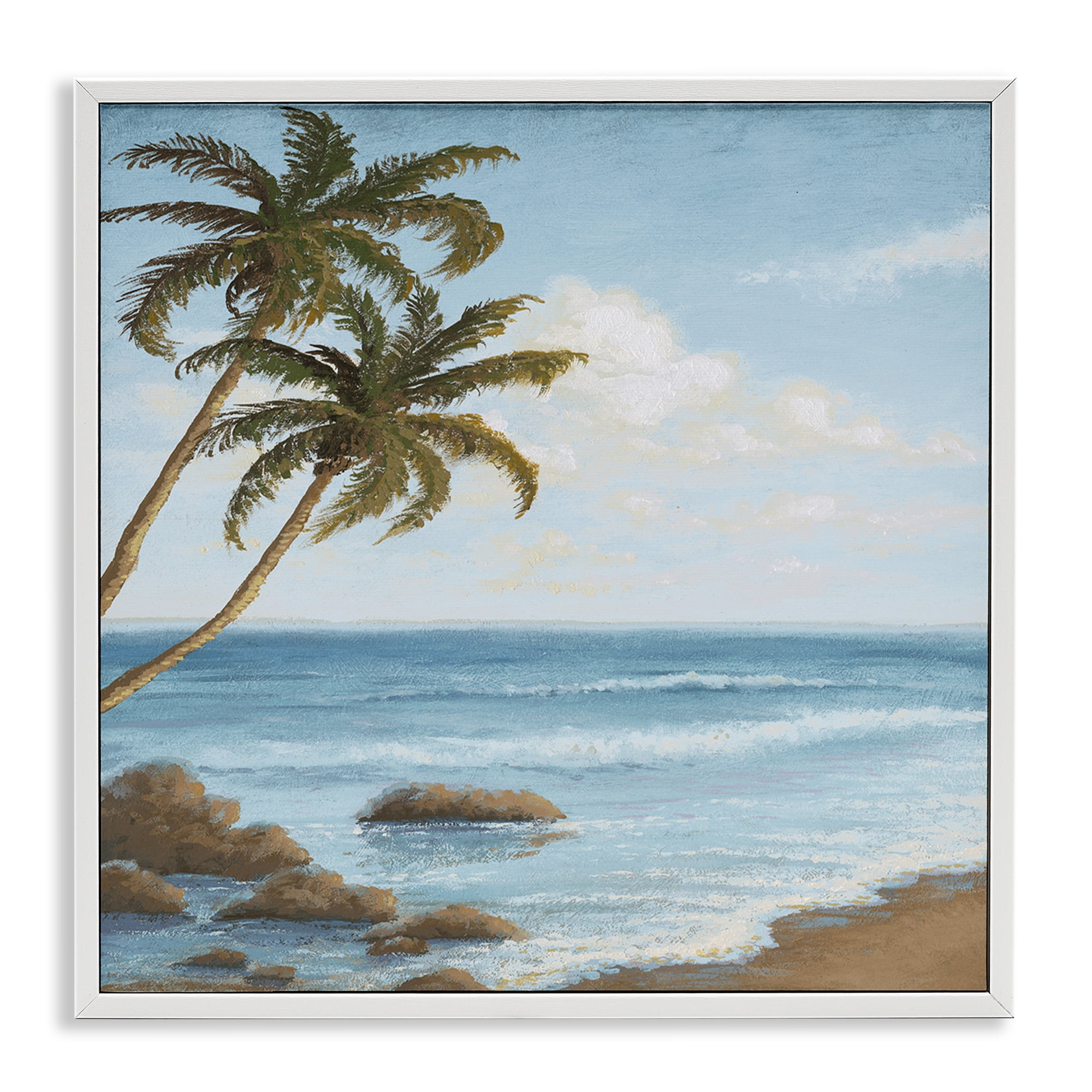 Stupell Industries Palm Trees Looming Beach Coastal Painting White Framed Art Print Wall Art, 12 x 12