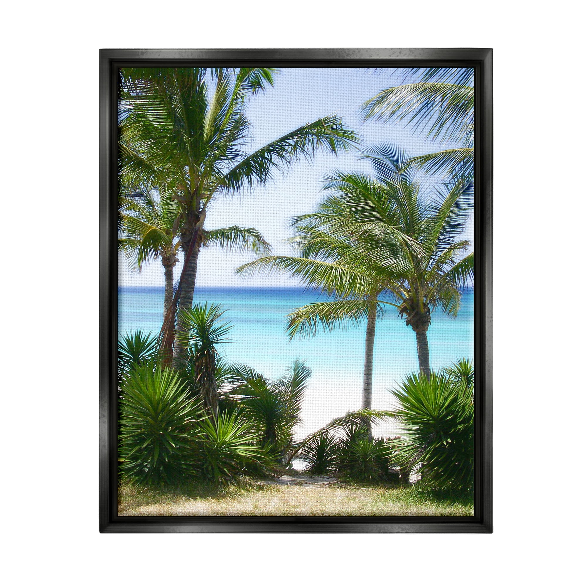 Stupell Industries Palm Trees Near Beach Nature Photography Black Floater Framed Art Print Wall Art, 17 x 21