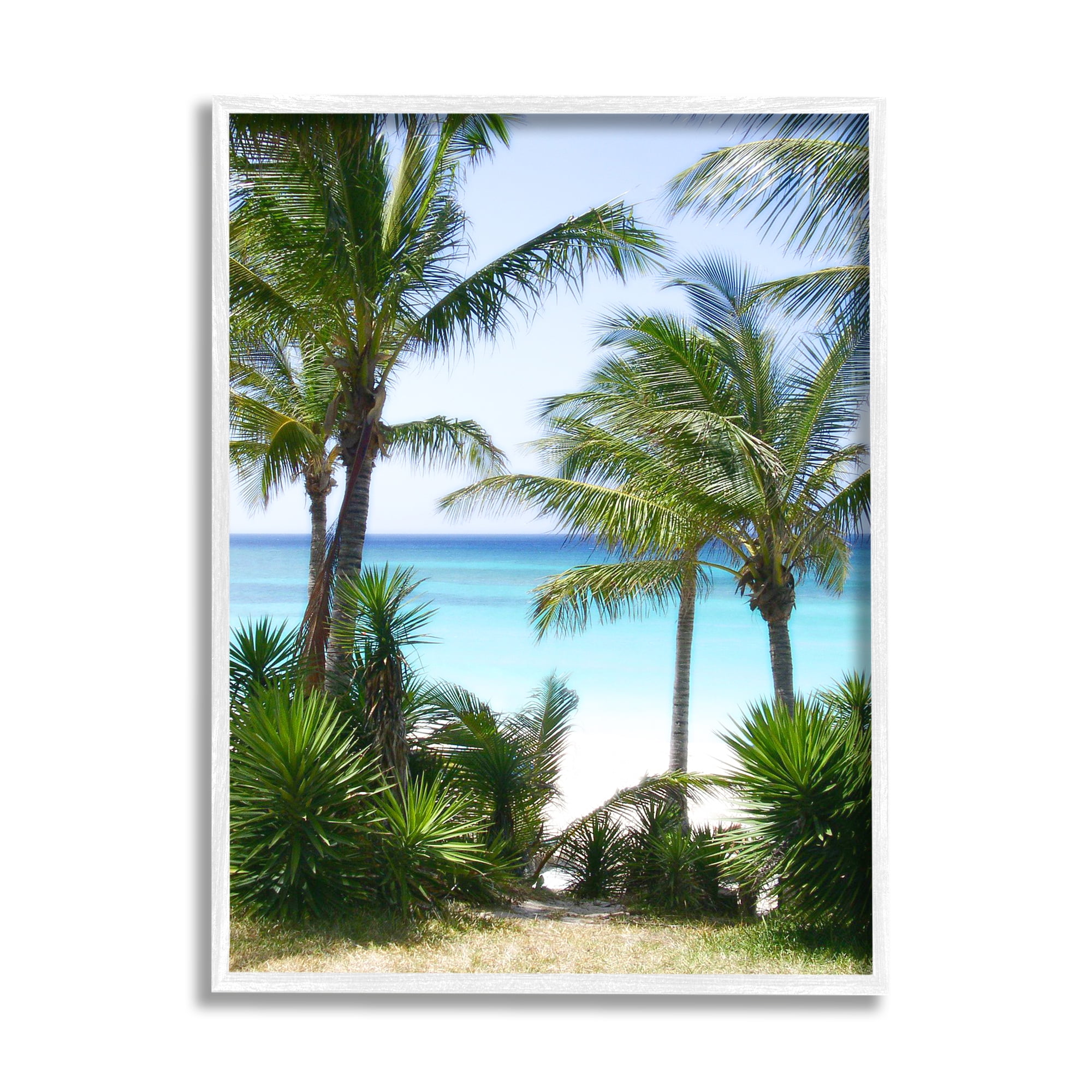 Stupell Industries Palm Trees Near Beach Nature Photography White Framed Art Print Wall Art, 16 x 20