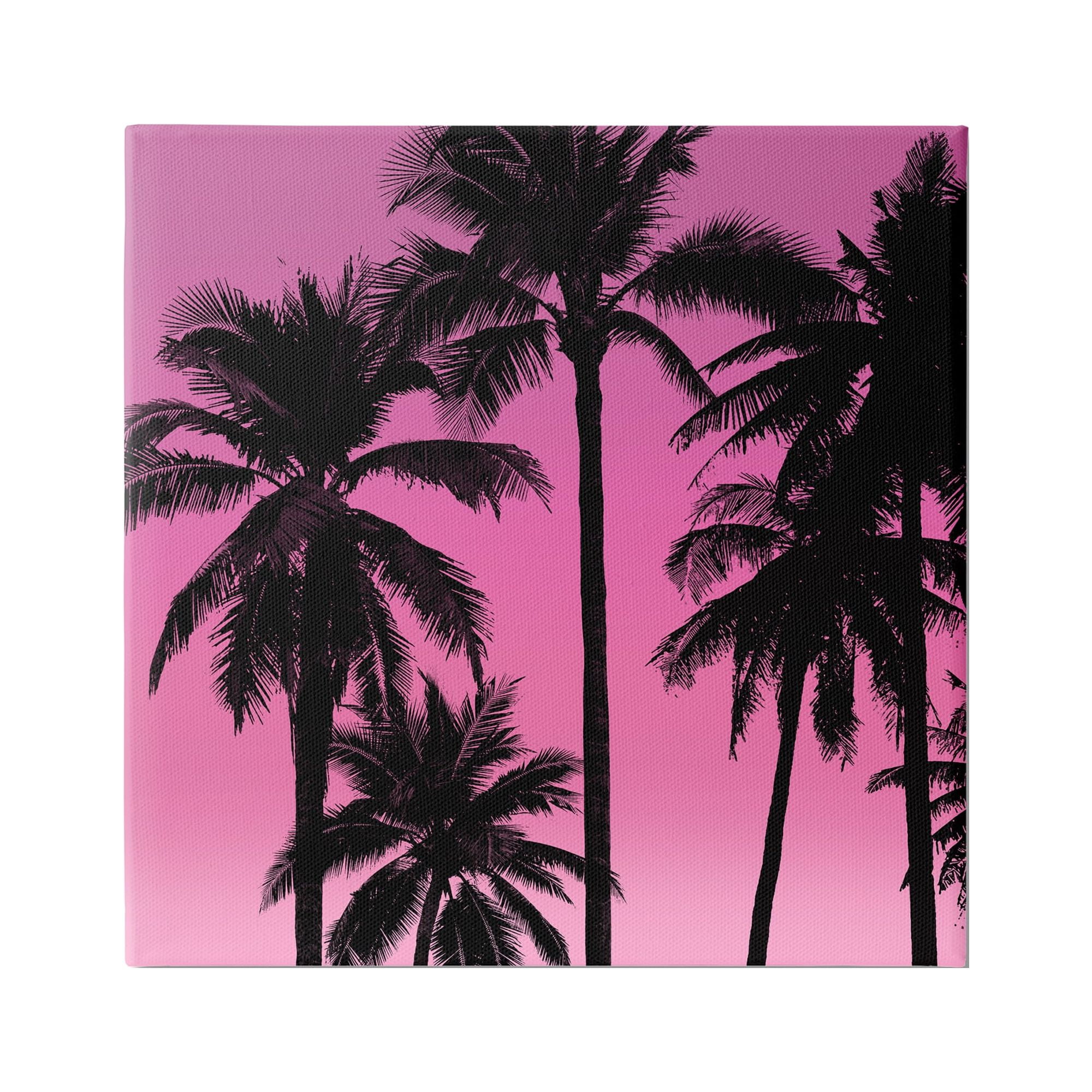 Pink and Black Palm Trees Canvas Wall Art with Wooden Frame