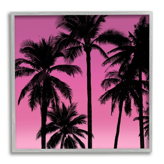 Stupell Industries Palm Trees & Pink Sky Botanical & Floral Painting Gray Framed Art Print Wall Art, 17 x 17