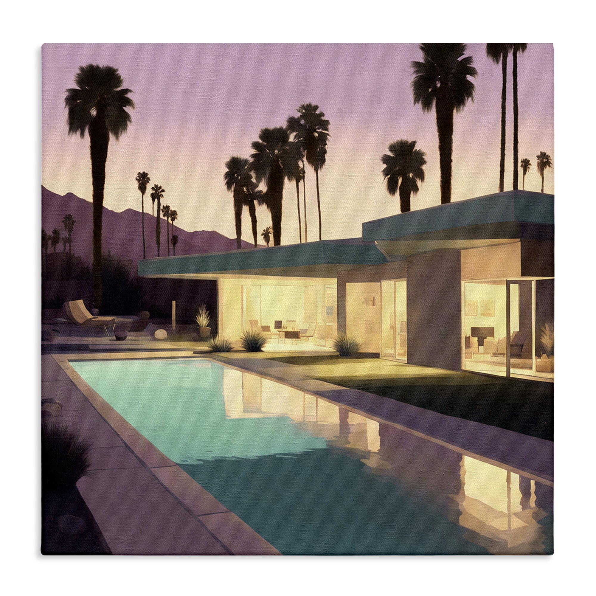 Stupell Industries Palm Trees & Pool Villa Landscape & Nature Painting Wrapped Canvas Art Print Wall Art, 17 x 17