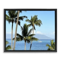 Stupell Industries Palm Trees & Sailboat Landscape Photography Black Floater Framed Canvas Art Print Wall Art, 21 x 17