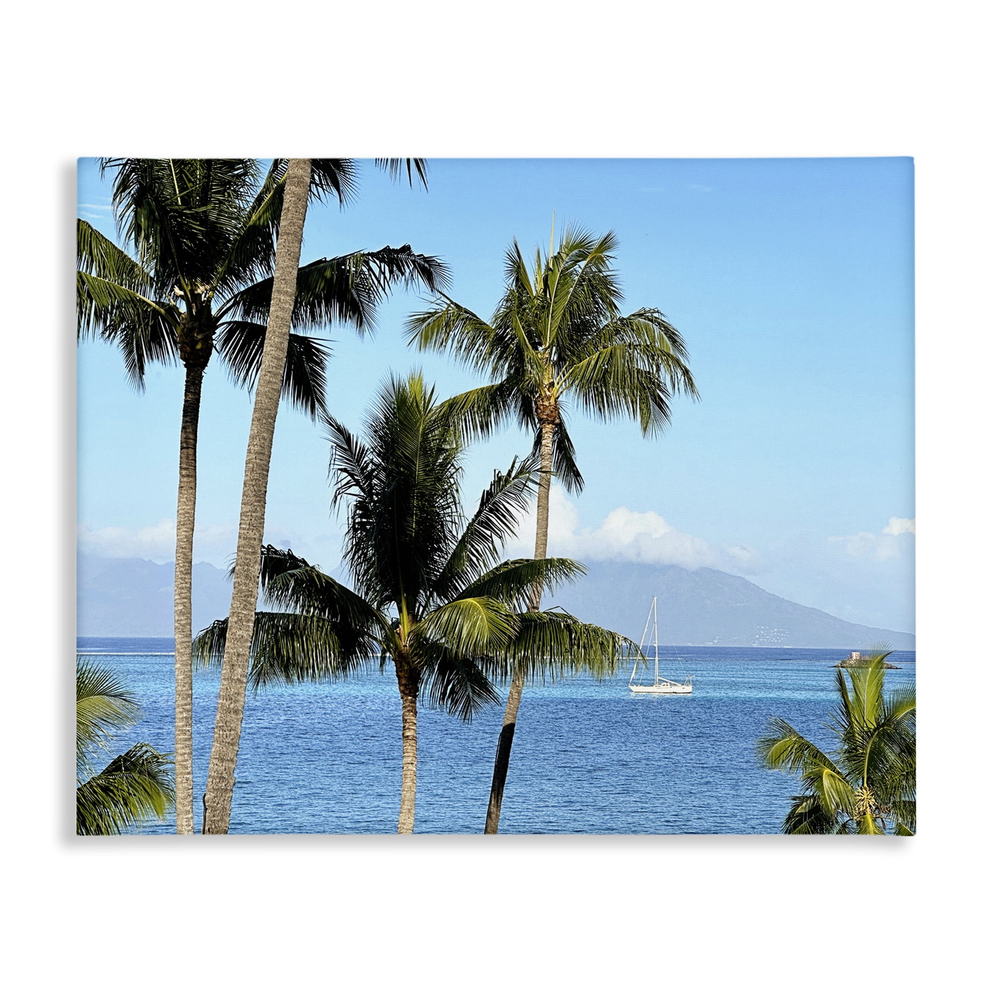 Stupell Industries Palm Trees & Sailboat Landscape Photography Gallery Wrapped Canvas Art Print Wall Art, 30 x 24
