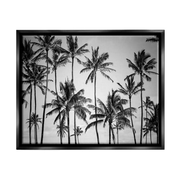 Stupell Industries Palm Trees Skyline Black and White Photography Jet Black Framed Floating Canvas Wall Art, 24x30, by Design Fabrikken