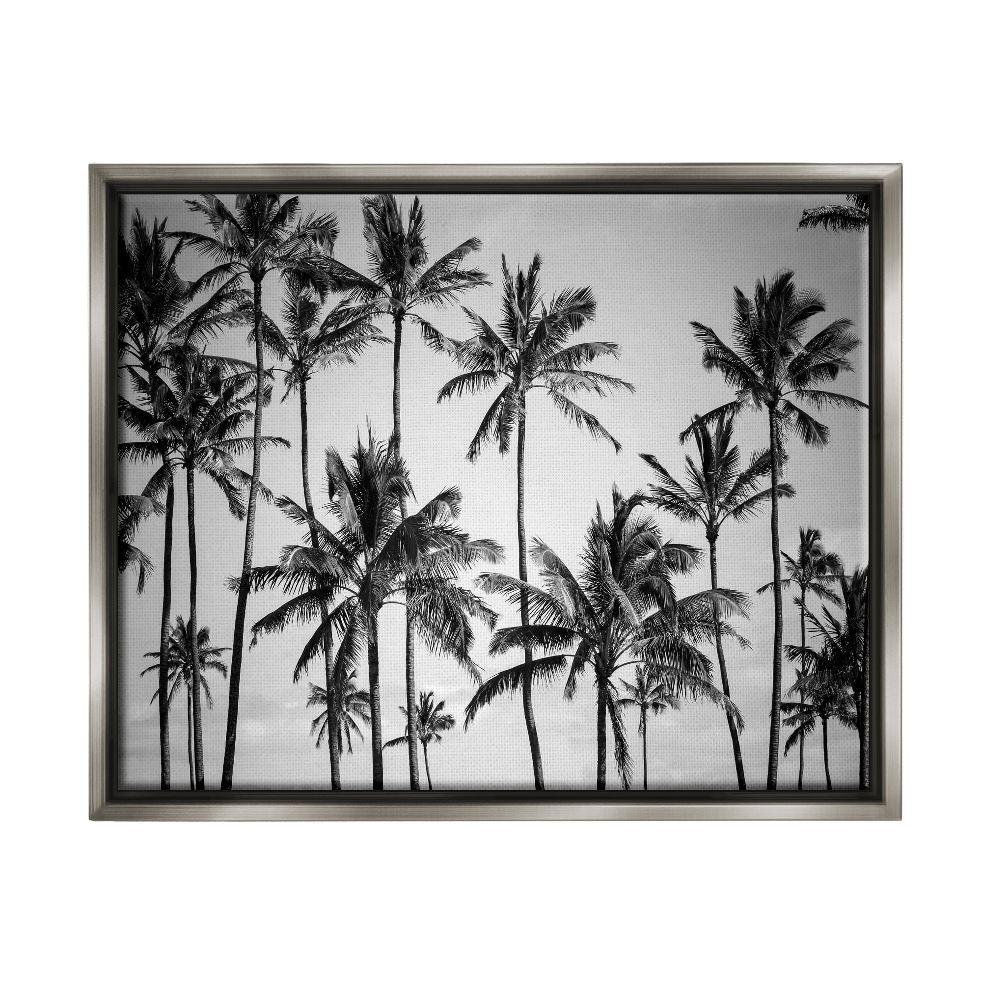 Stupell Industries Palm Trees Skyline Black and White Photography Luster Gray Framed Floating Canvas Wall Art, 24x30, by Design Fabrikken