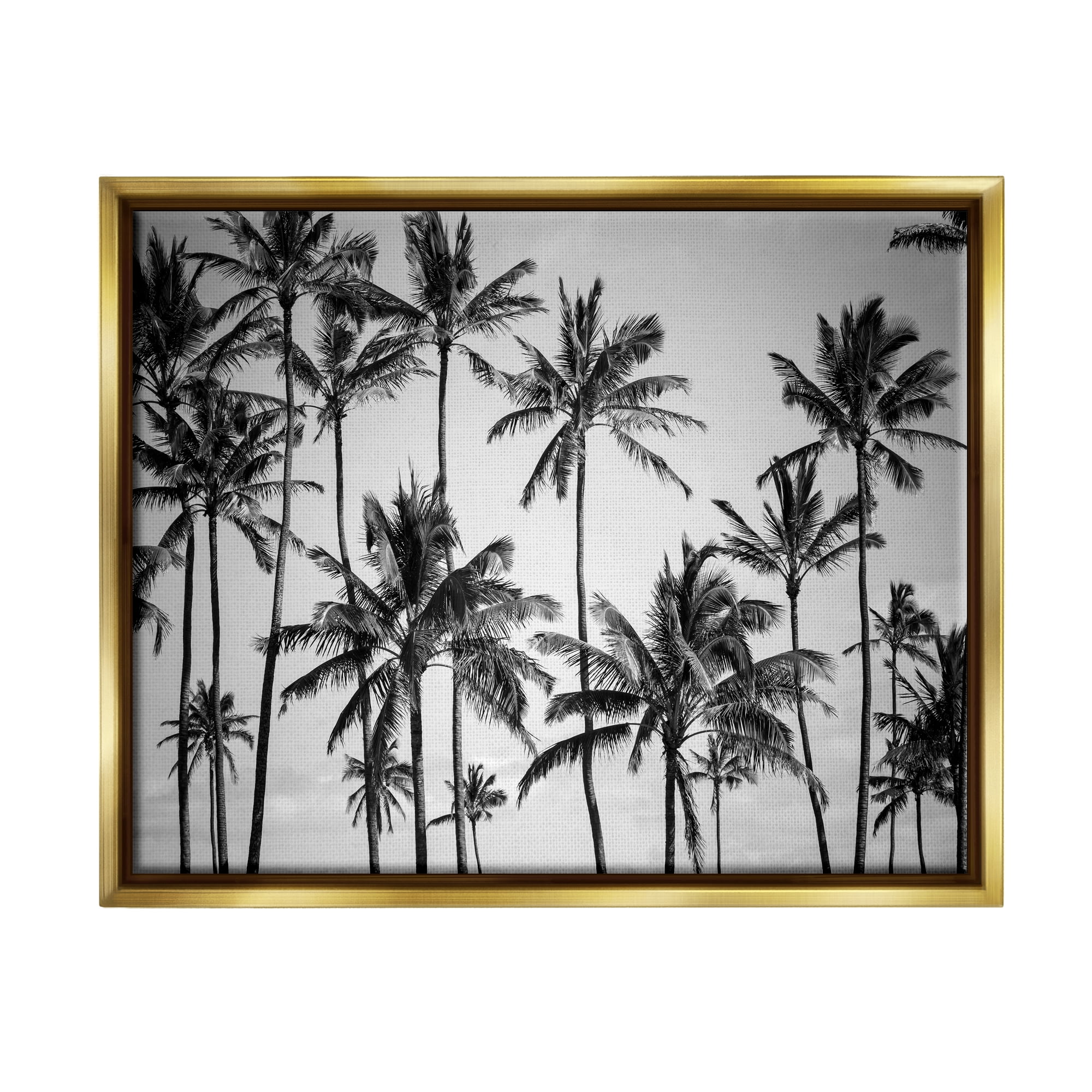 Stupell Industries Palm Trees Skyline Black and White Photography Metallic Gold Framed Floating Canvas Wall Art, 24x30, by Design Fabrikken