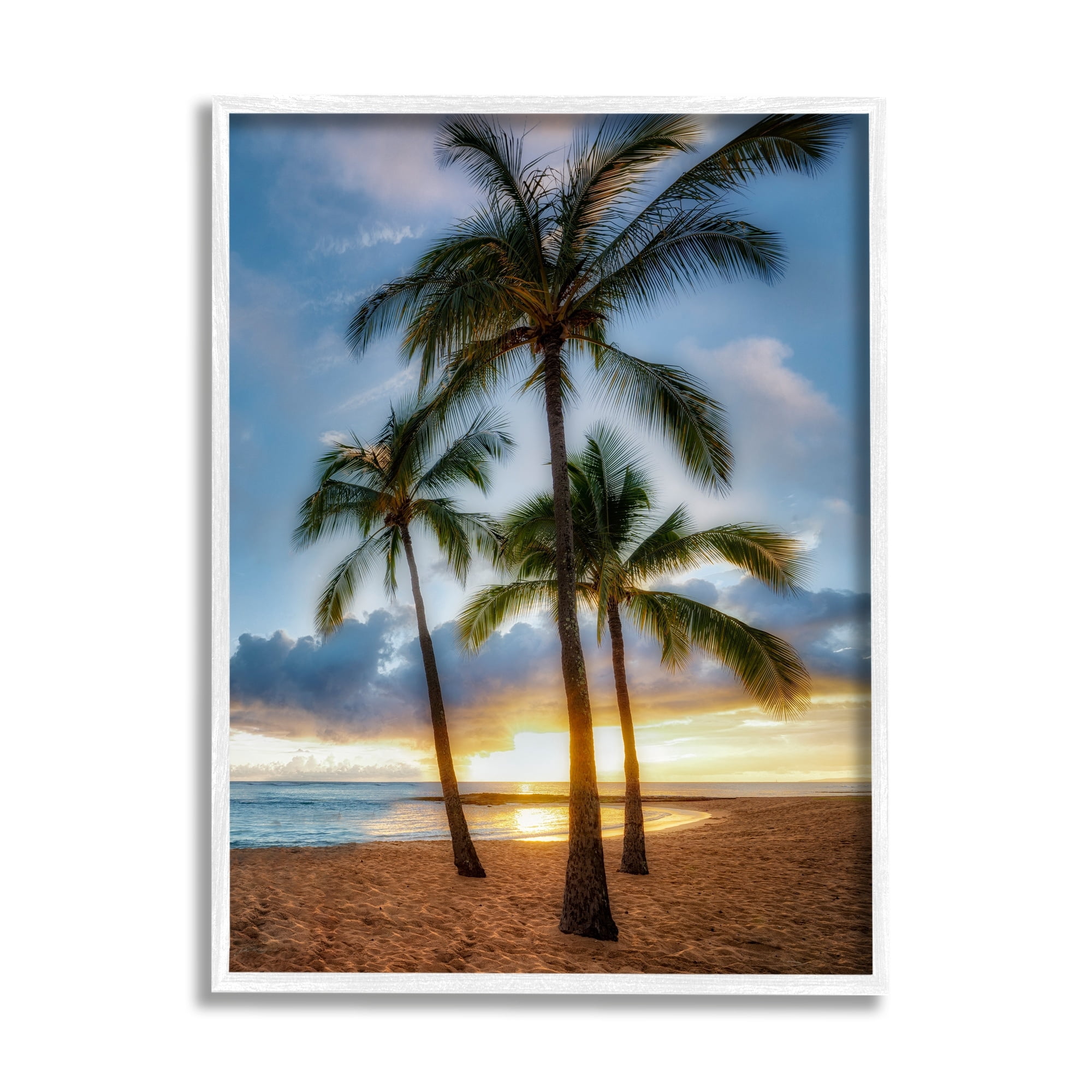 Stupell Industries Palm Trees Tropical Beach Cove Coastal Photography White Framed Art Print Wall Art