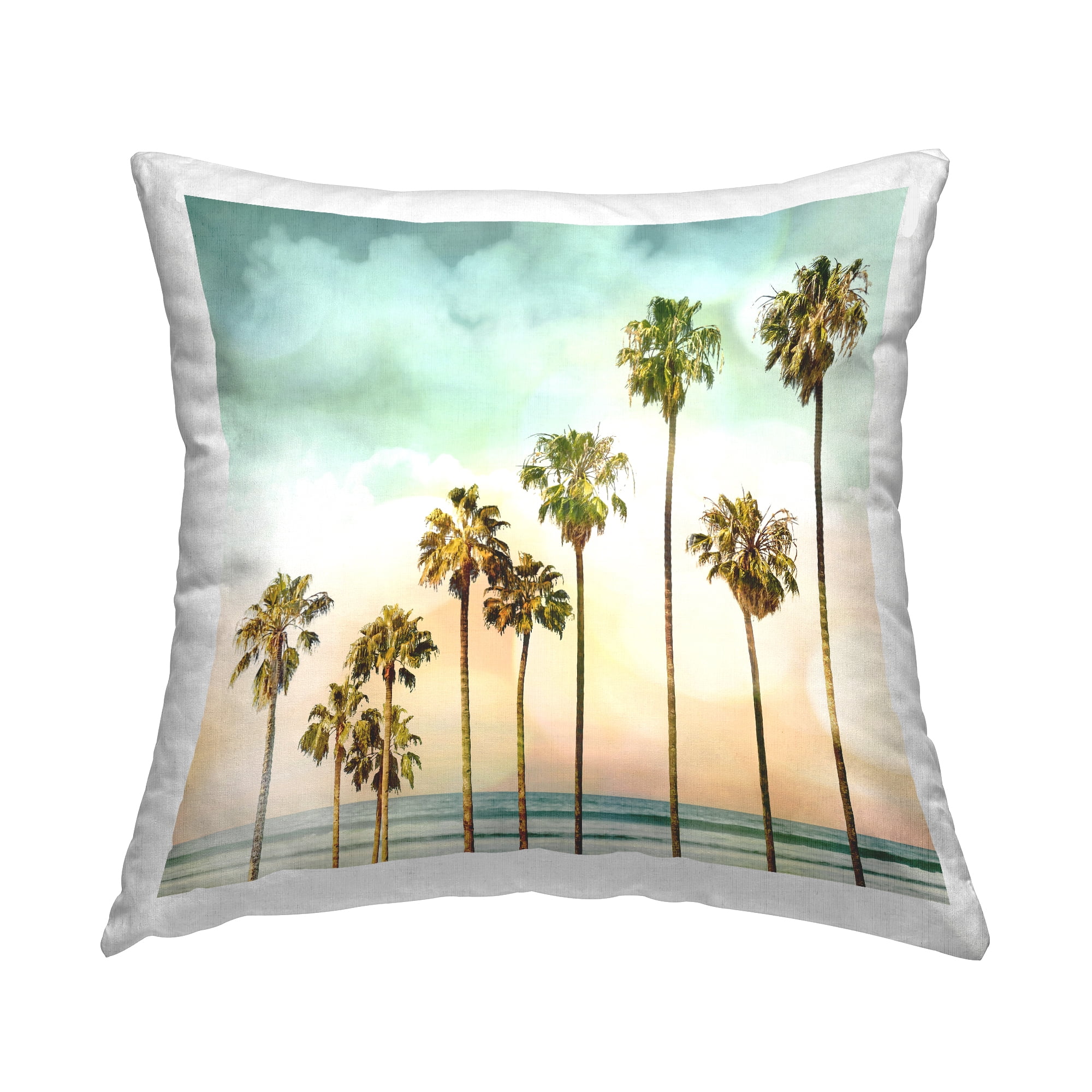 Stupell Industries Palm Trees Tropical Ocean Coast Square Decorative Printed Throw Pillow, 18 x 18,