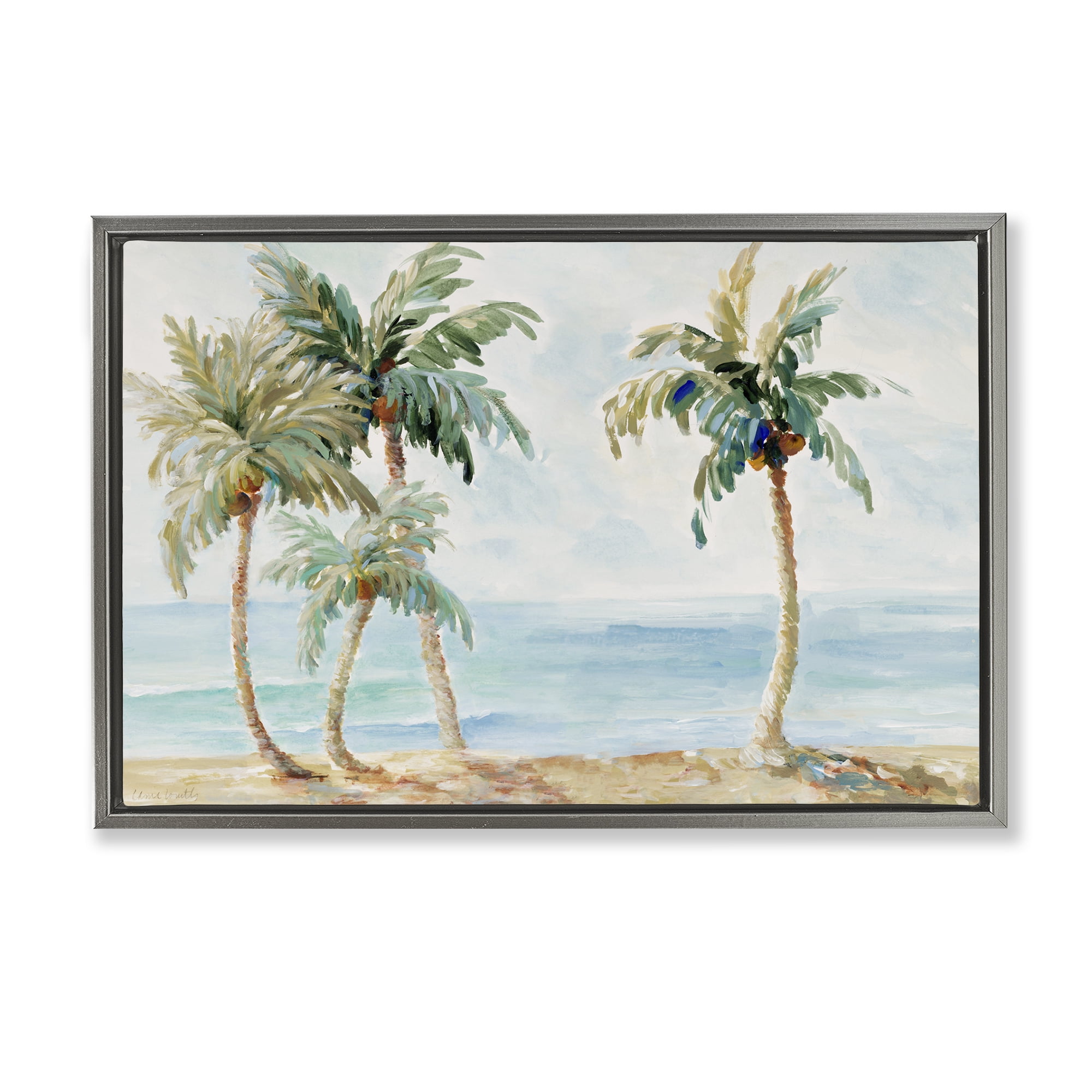 Stupell Industries Palm Trees in Paradise Gray Framed Floater Canvas Wall Art, design by Lanie Loreth