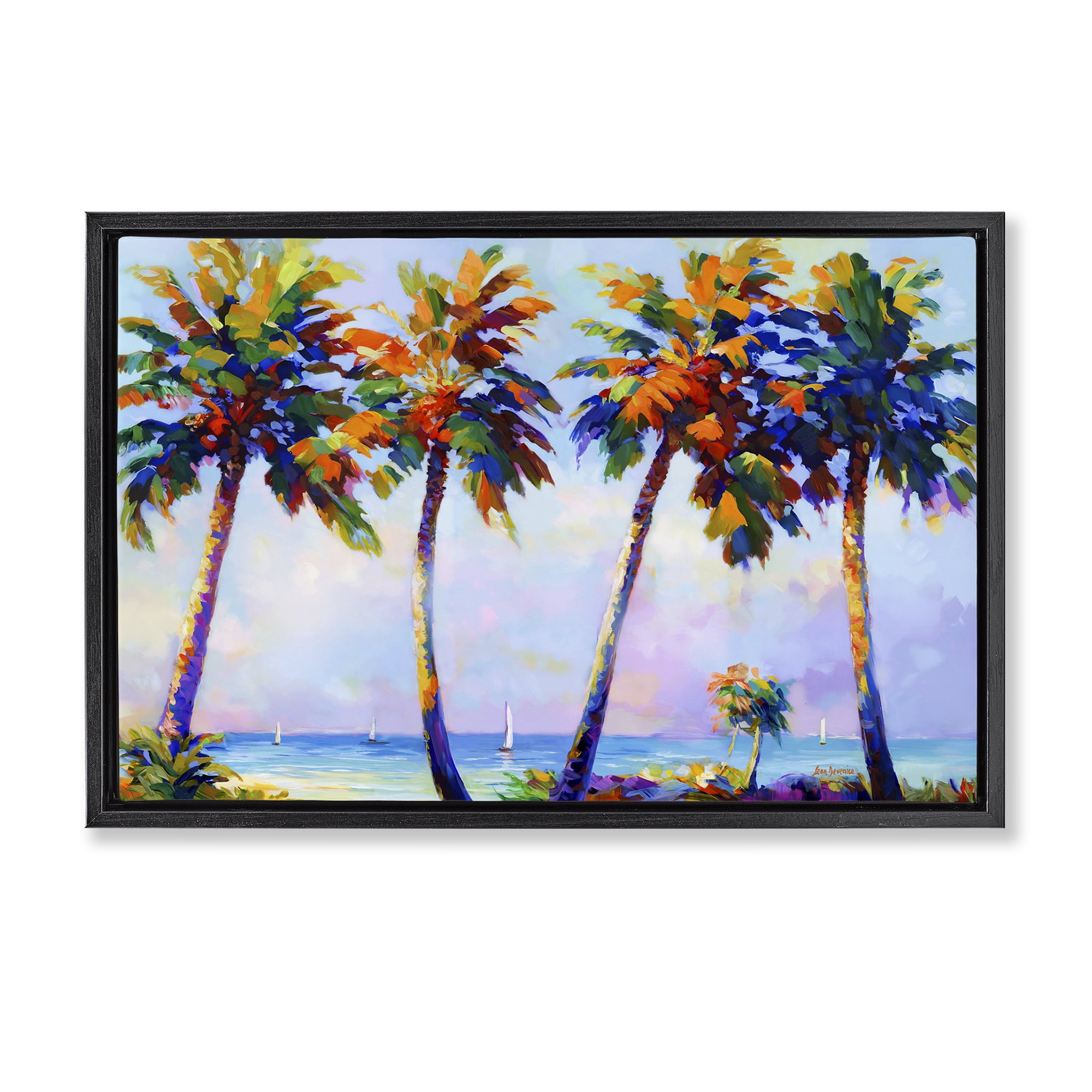 Stupell Industries Palm Trees in Sun Warmth Landscape Painting Black Floater Framed Canvas Art Print Wall Art, 25 x 17