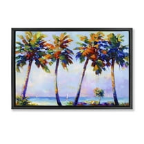 Stupell Industries Palm Trees in Sun Warmth Landscape Painting Black Floater Framed Canvas Art Print Wall Art, 25 x 17