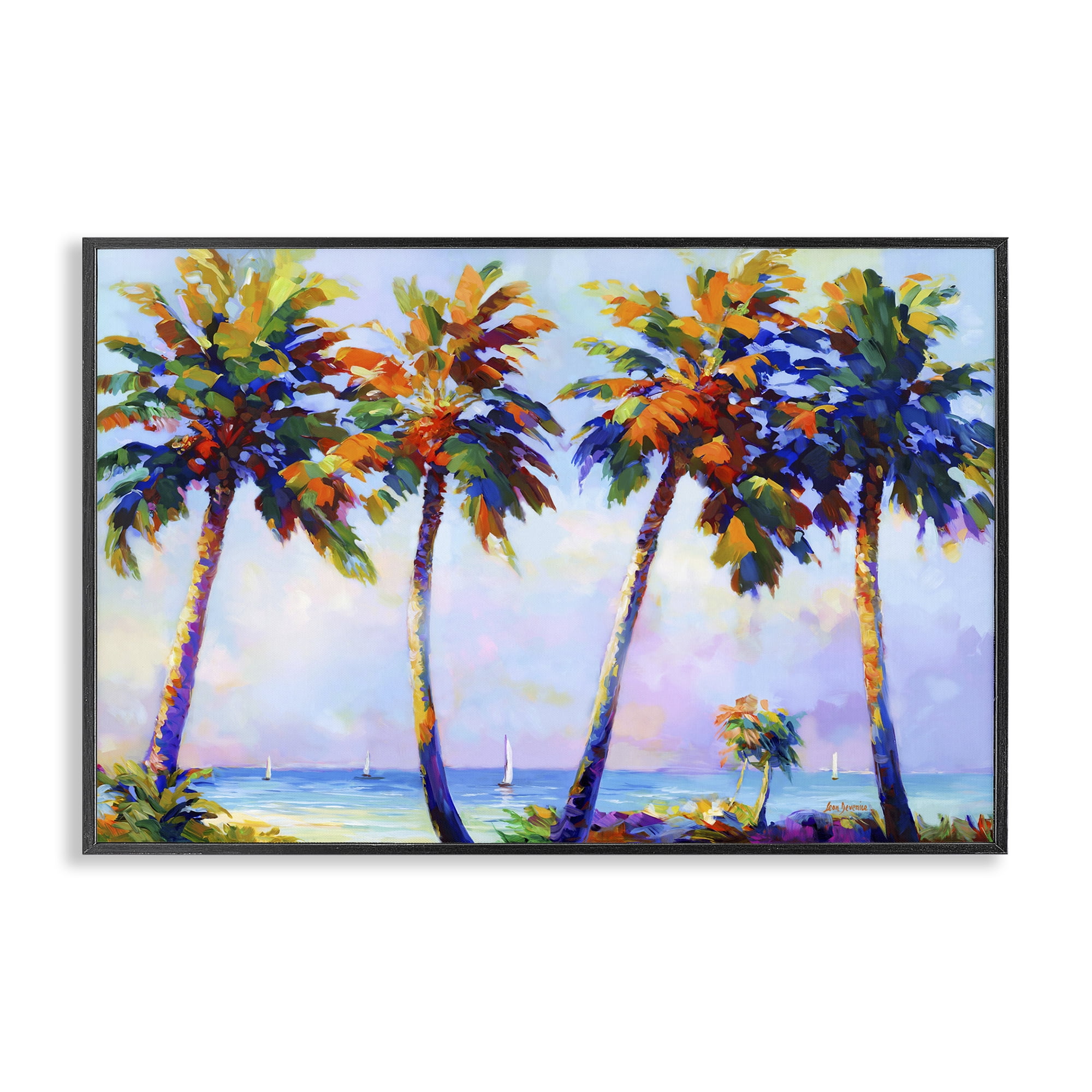 Stupell Industries Palm Trees in Sun Warmth Landscape Painting Black Framed Art Print Wall Art, 24 x 16