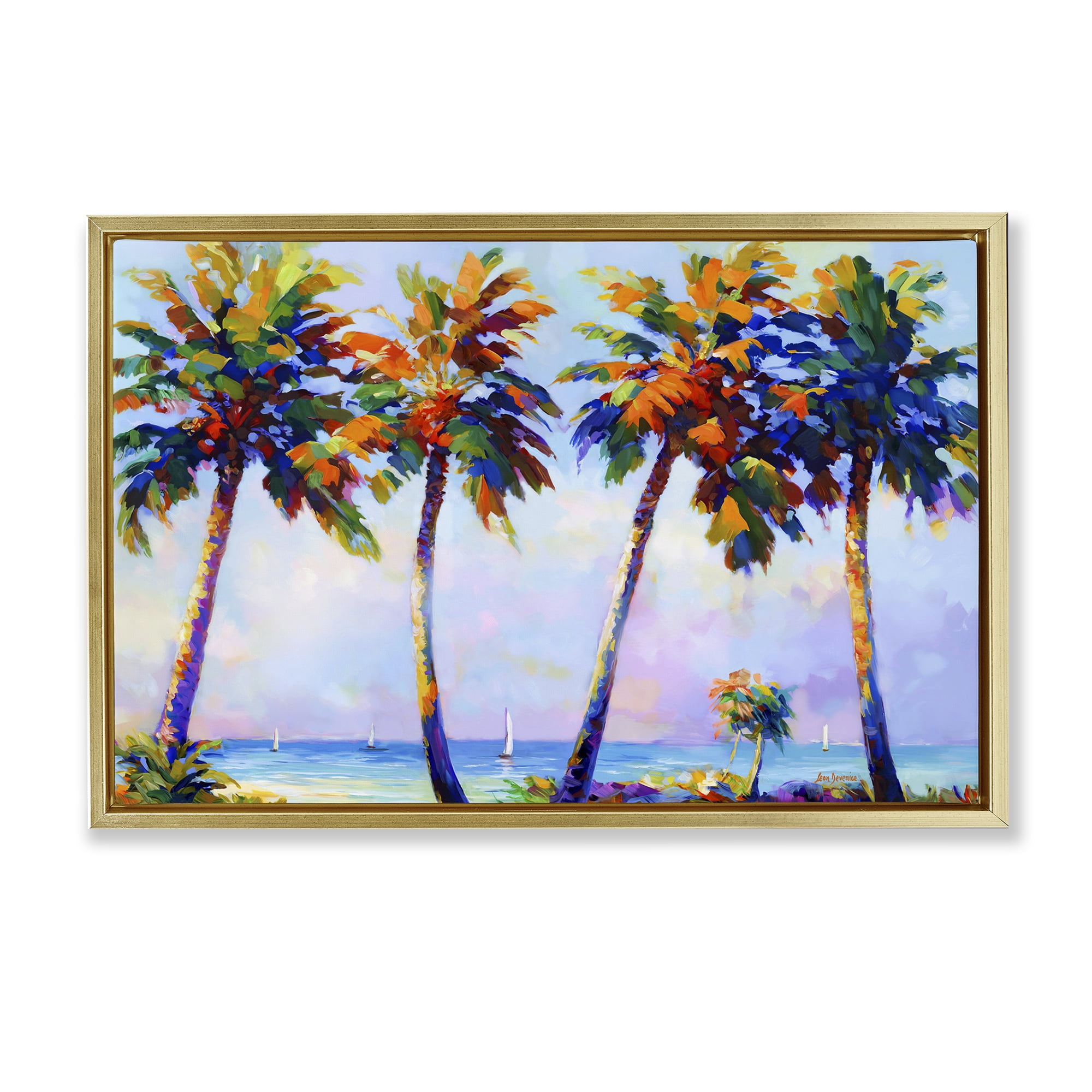 Stupell Industries Palm Trees in Sun Warmth Landscape Painting Gold Floater Framed Canvas Art Print Wall Art, 25 x 17