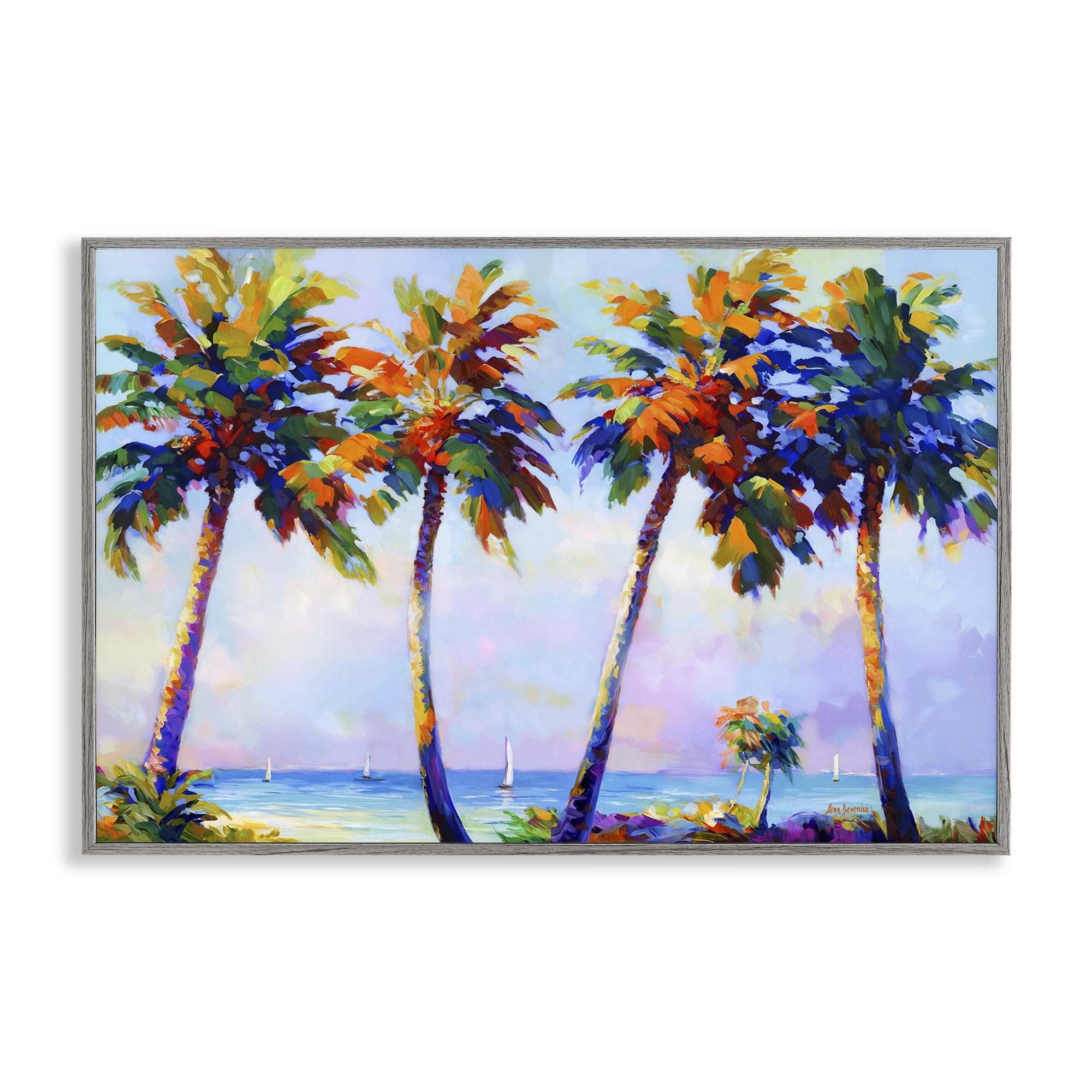 Stupell Industries Palm Trees in Sun Warmth Landscape Painting Gray Framed Art Print Wall Art, 30 x 20