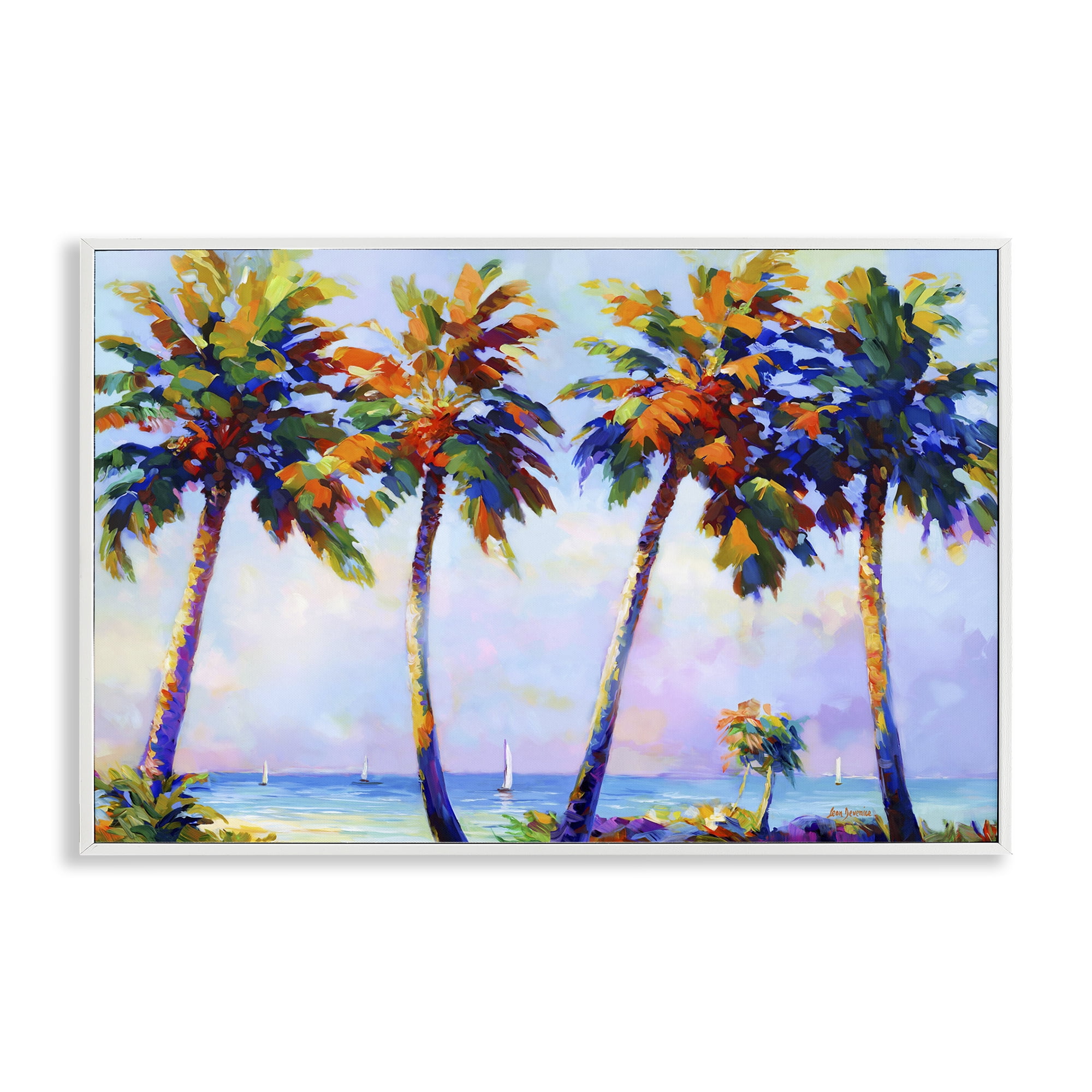 Stupell Industries Palm Trees in Sun Warmth Landscape Painting White Framed Art Print Wall Art, 18 x 12