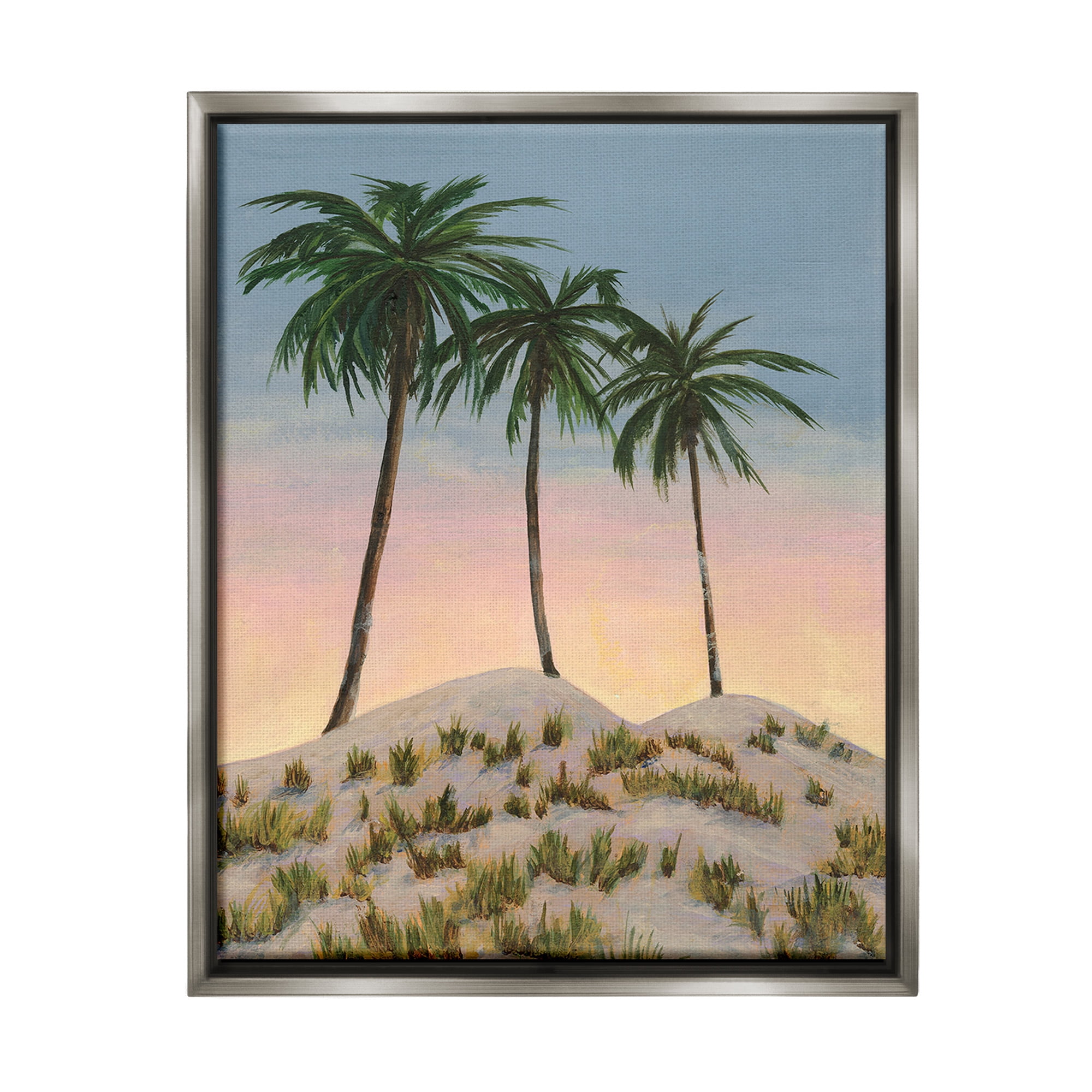 Stupell Industries Palm Trees on Hill Landscape Painting Gray Floater Framed Canvas Art Print Wall Art, 25 x 31