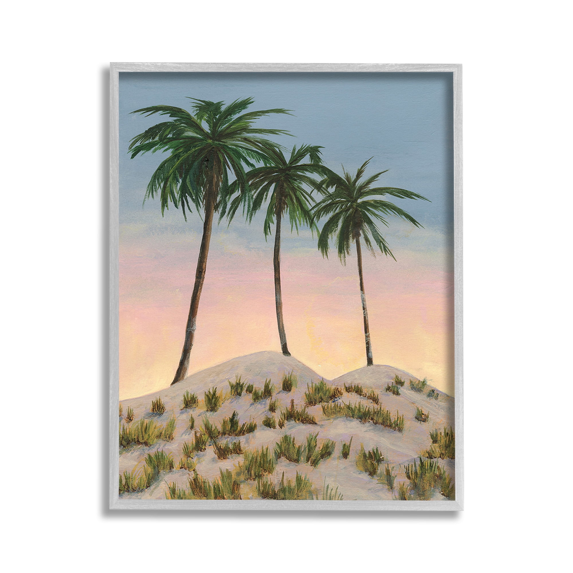 Stupell Industries Palm Trees on Hill Landscape Painting Gray Framed Art Print Wall Art, 11 x 14