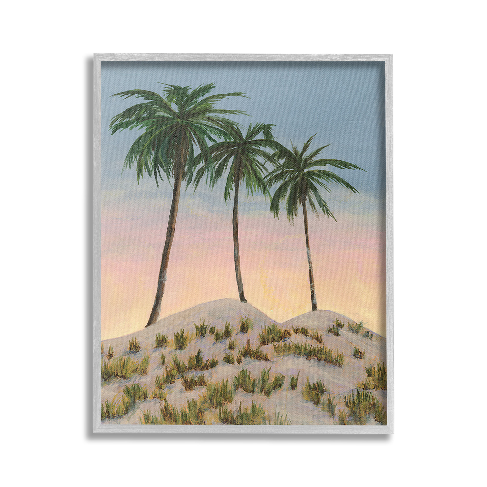 Stupell Industries Palm Trees on Hill Landscape Painting Gray Framed Art Print Wall Art, 16 x 20