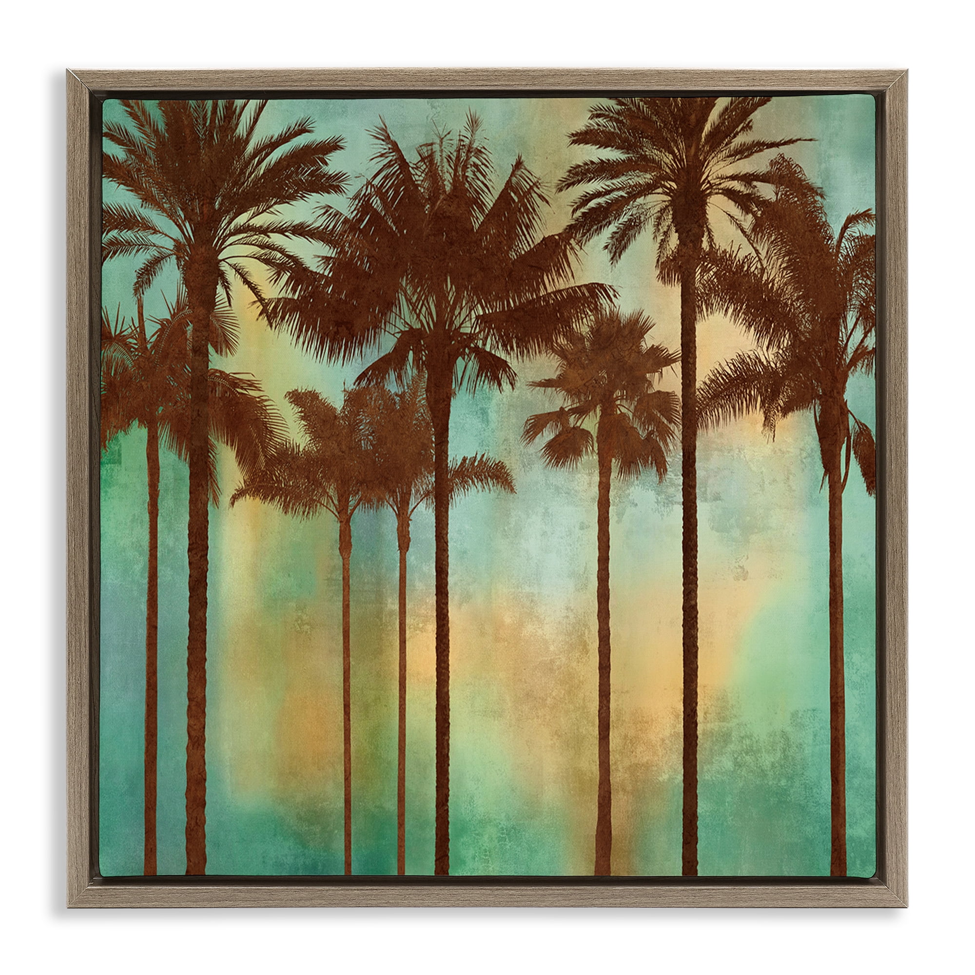 Stupell Industries Palm Trees over Gradient Landscape & Nature Painting Brown Floater Framed Canvas Art Print Wall Art, 25 x 25